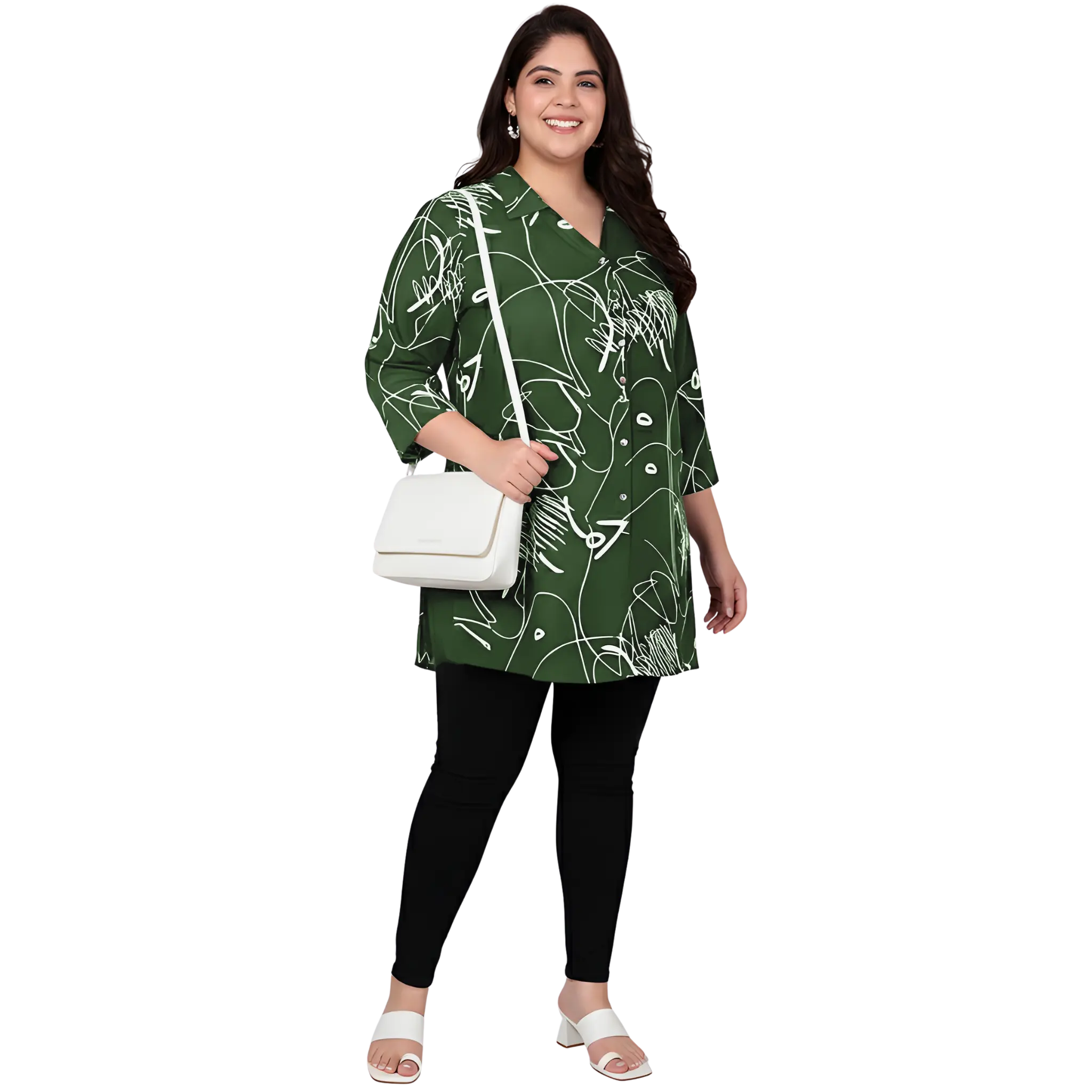 Green Scribble Print Plus Size Shirt