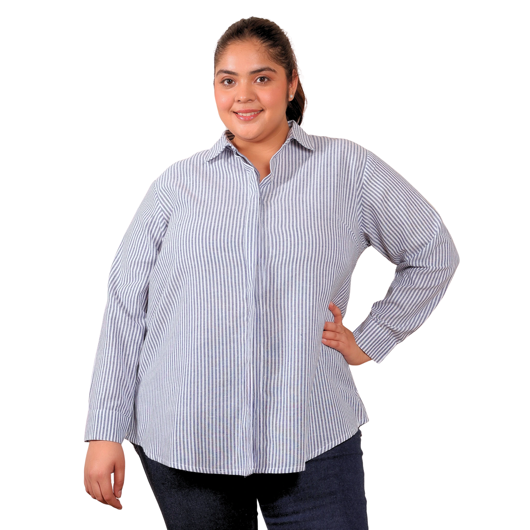 Blue Linen Stripe Formal Shirt