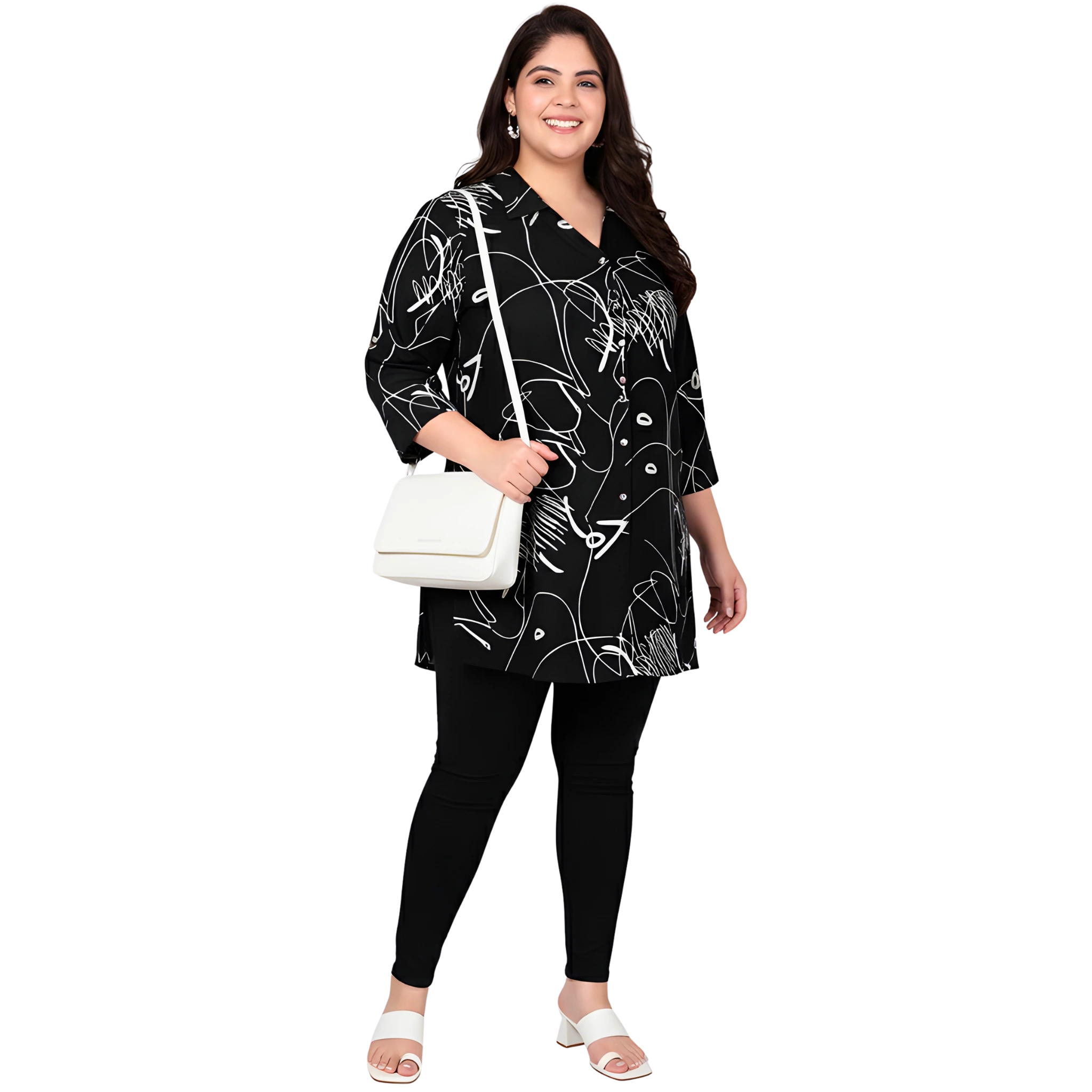 Black Scribble Print Plus Size Shirt
