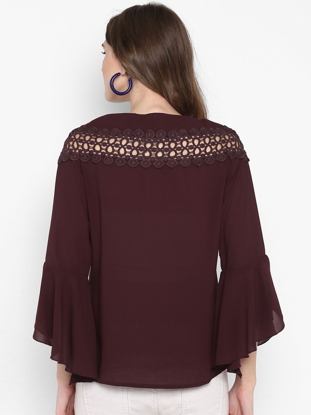 Brown Solid Lace Top — view 4