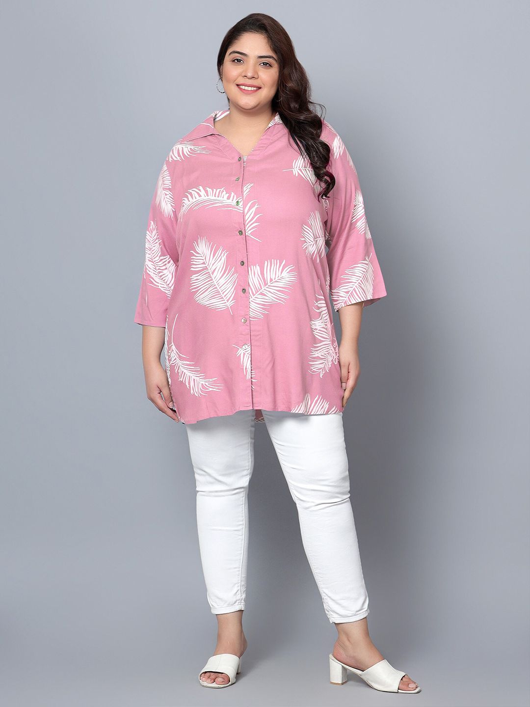 Pink Leaf Print Shirt — view 6