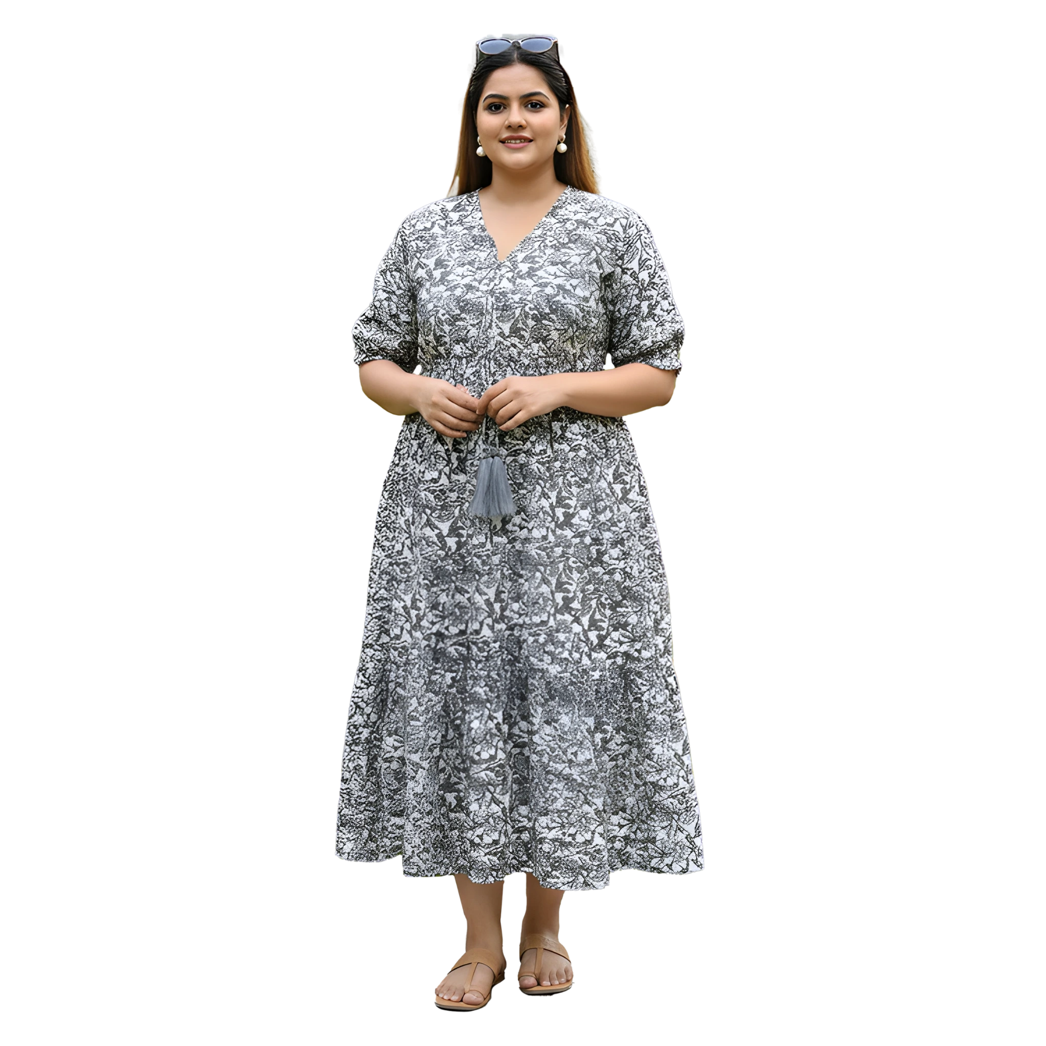 Black Floral Cotton Plus Size Dress
