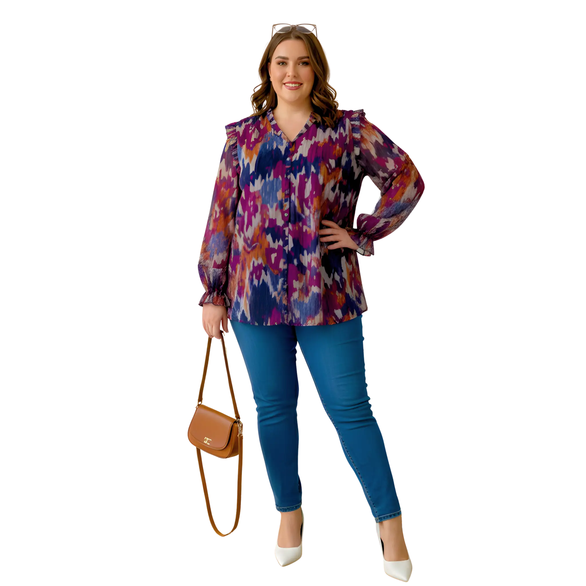 Abstract Print Georgette Plus Size Tunic