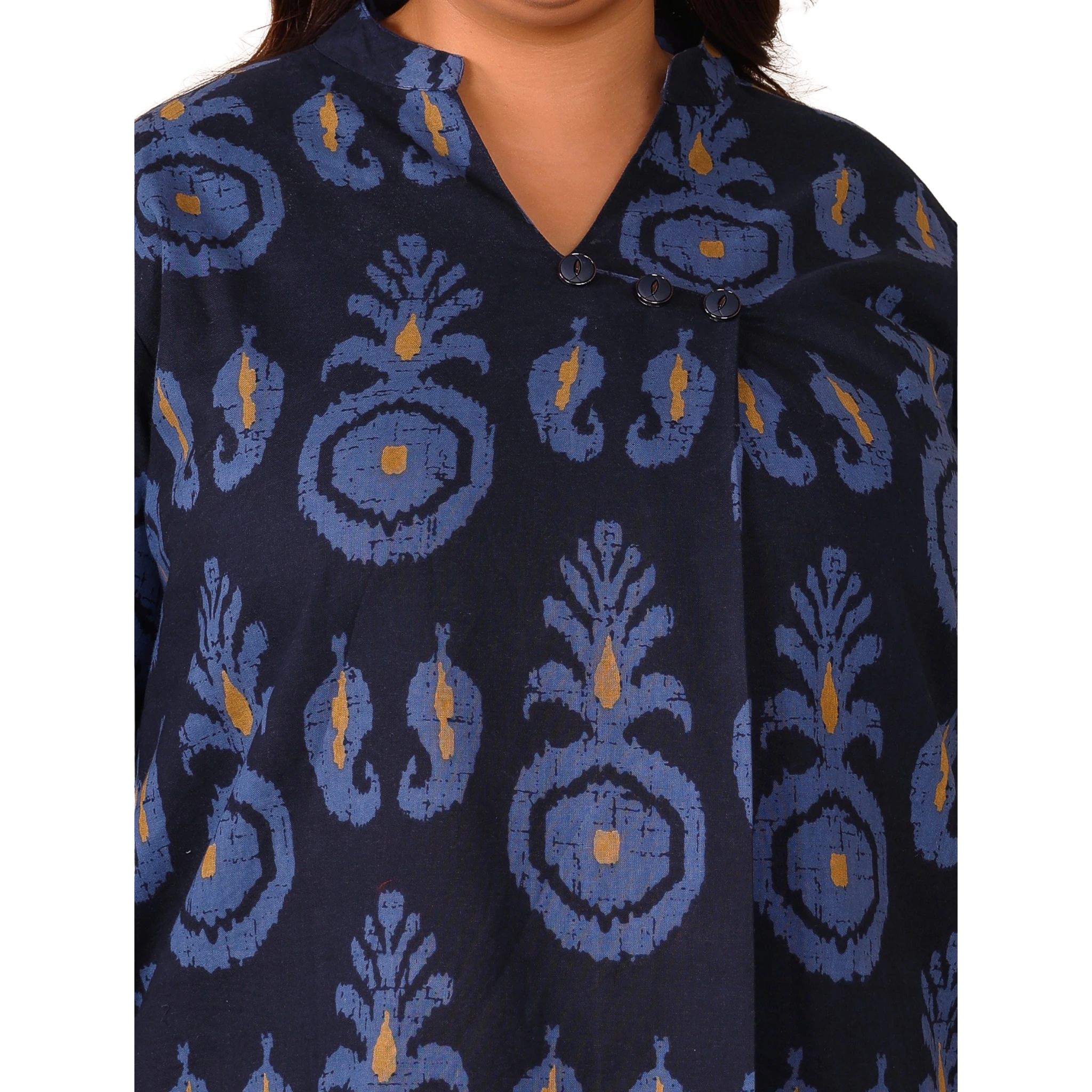 Indigo Blue Cotton Print Plus Size Tunic