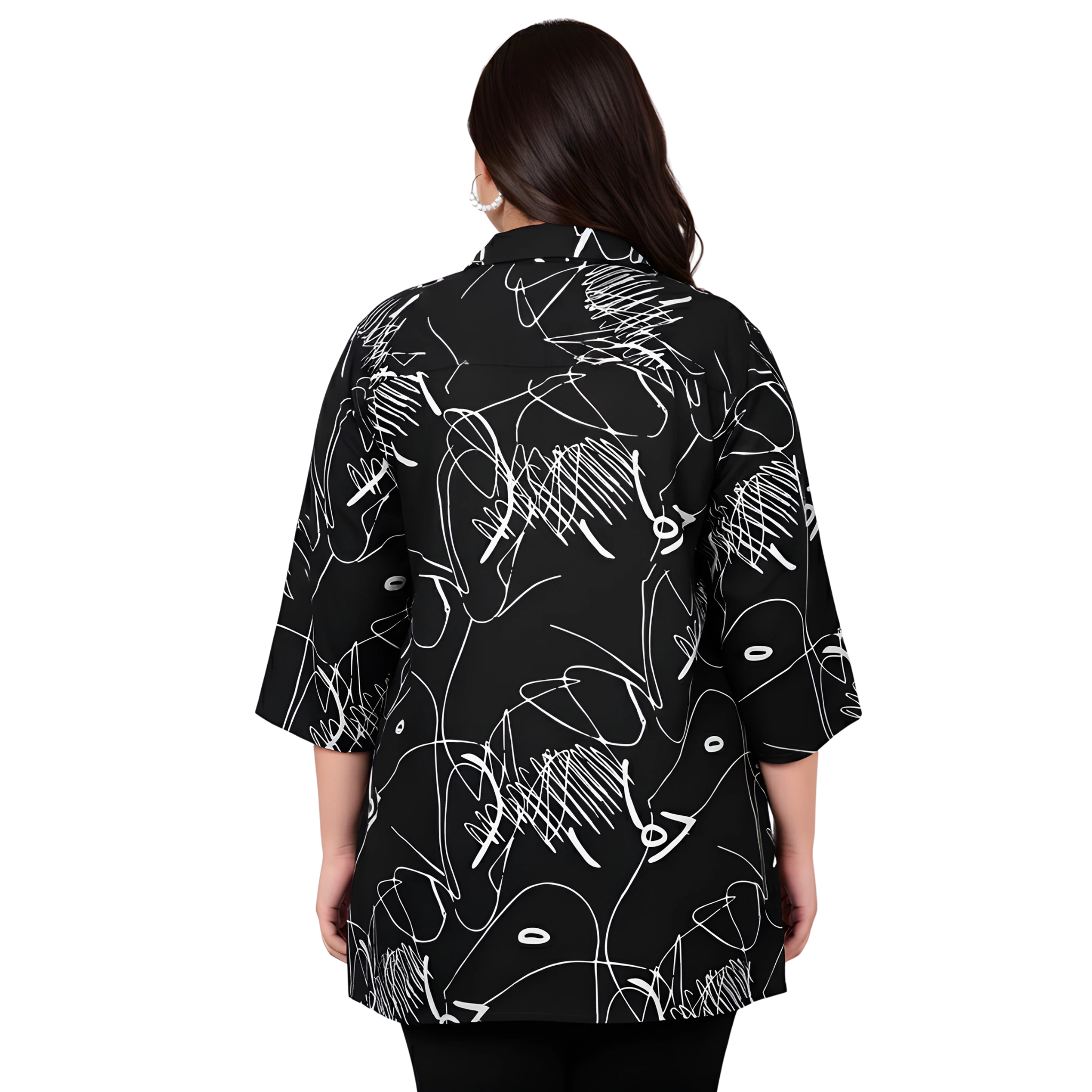 Black Scribble Print Plus Size Shirt