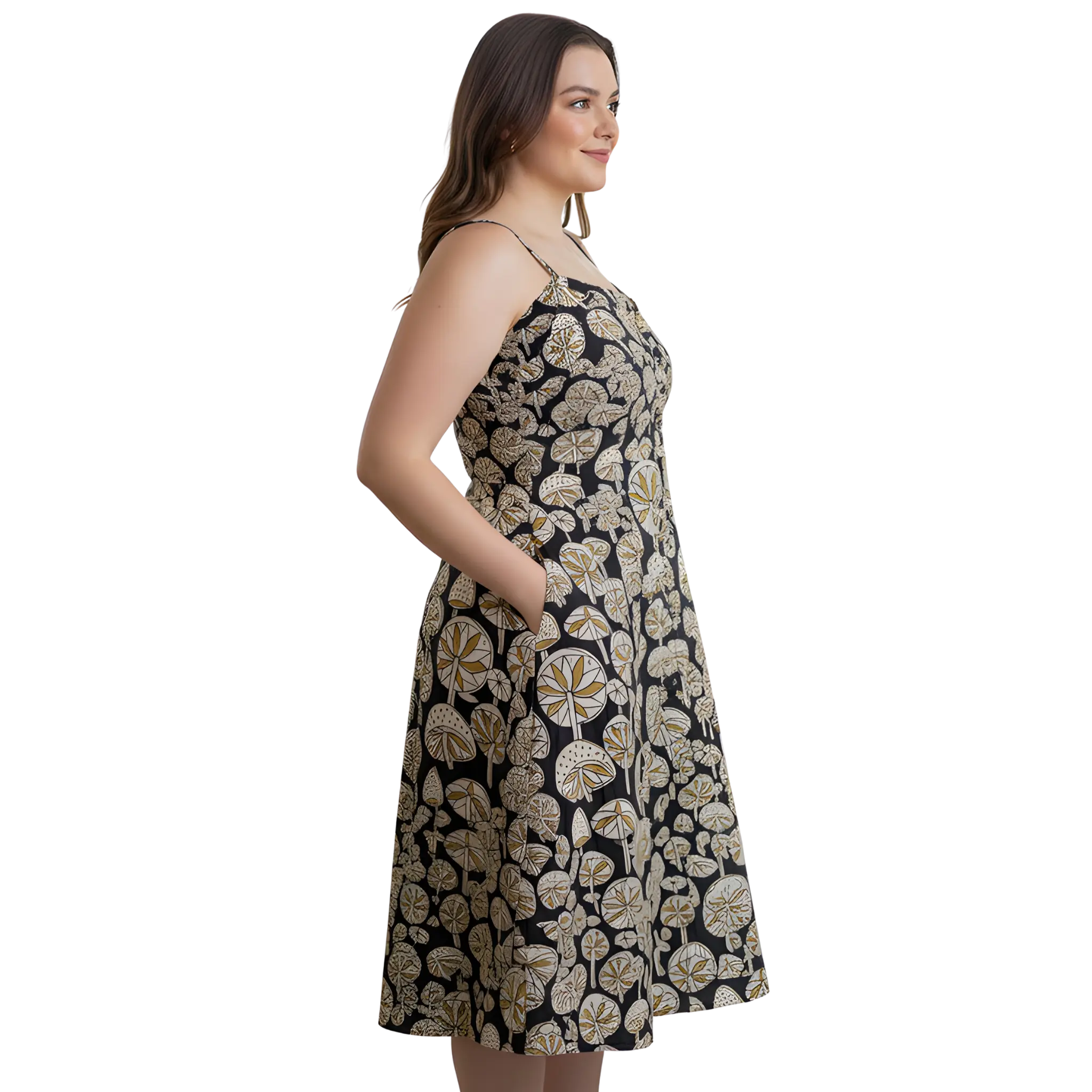 Black Mushroom Print Plus Size Dress