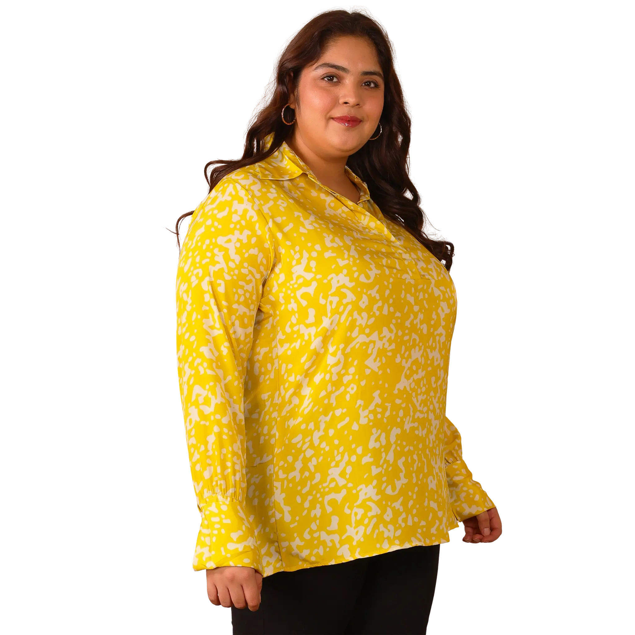 Yellow Print Satin Shirt