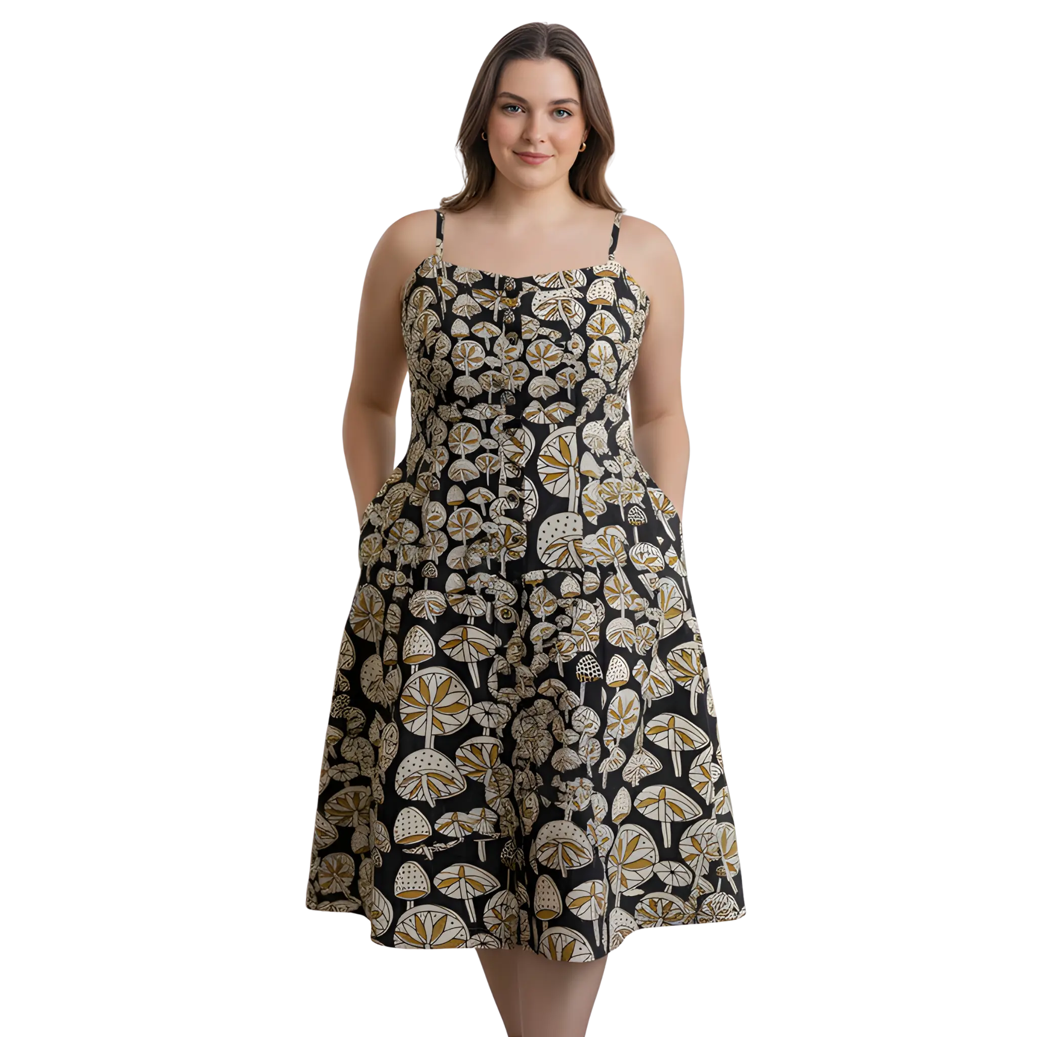 Black Mushroom Print Plus Size Dress