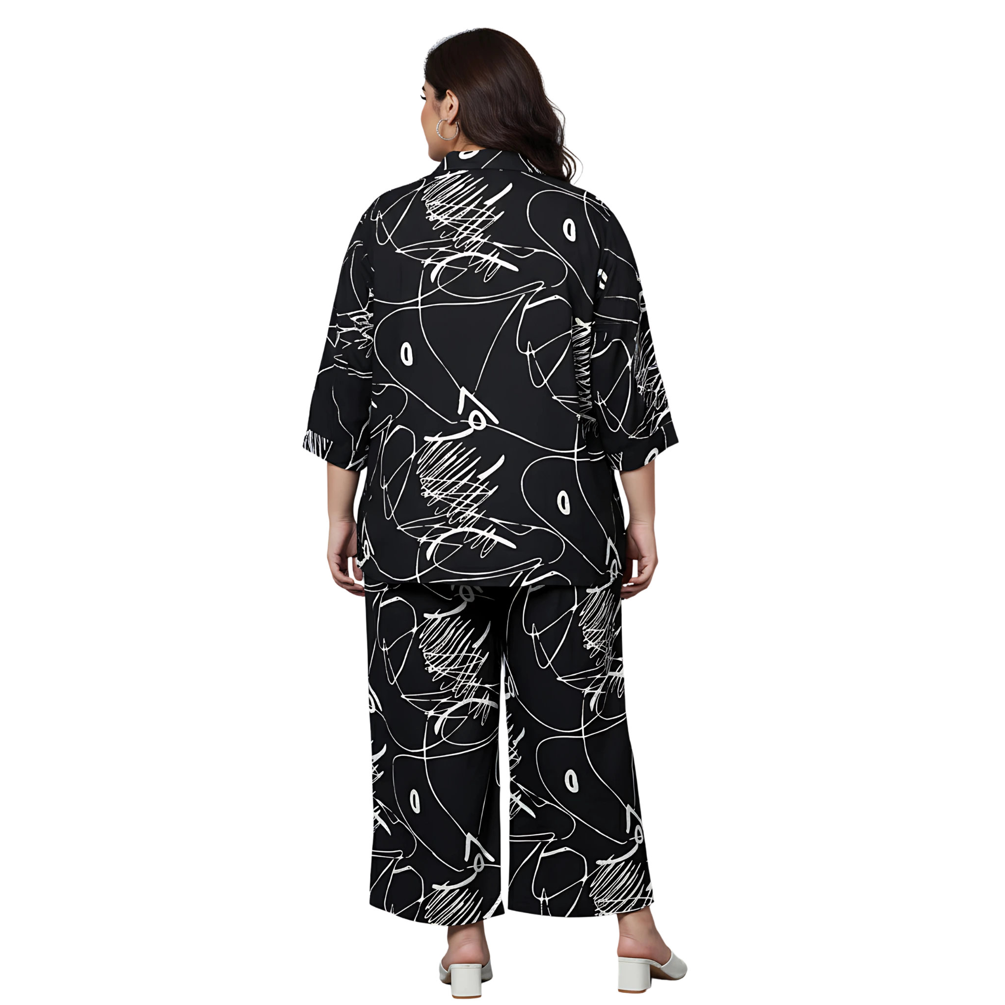 Black Scribble Print Plus Size Co-Ord Set