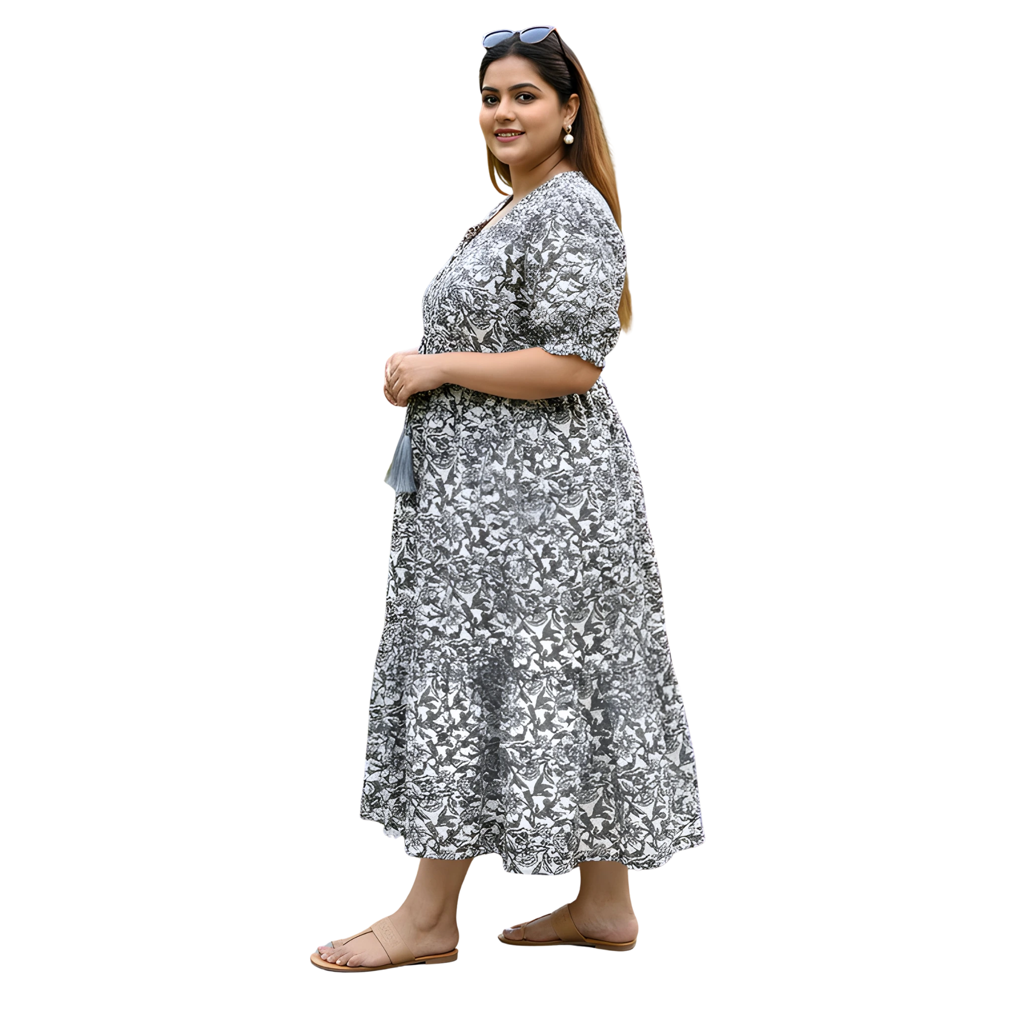 Black Floral Cotton Plus Size Dress