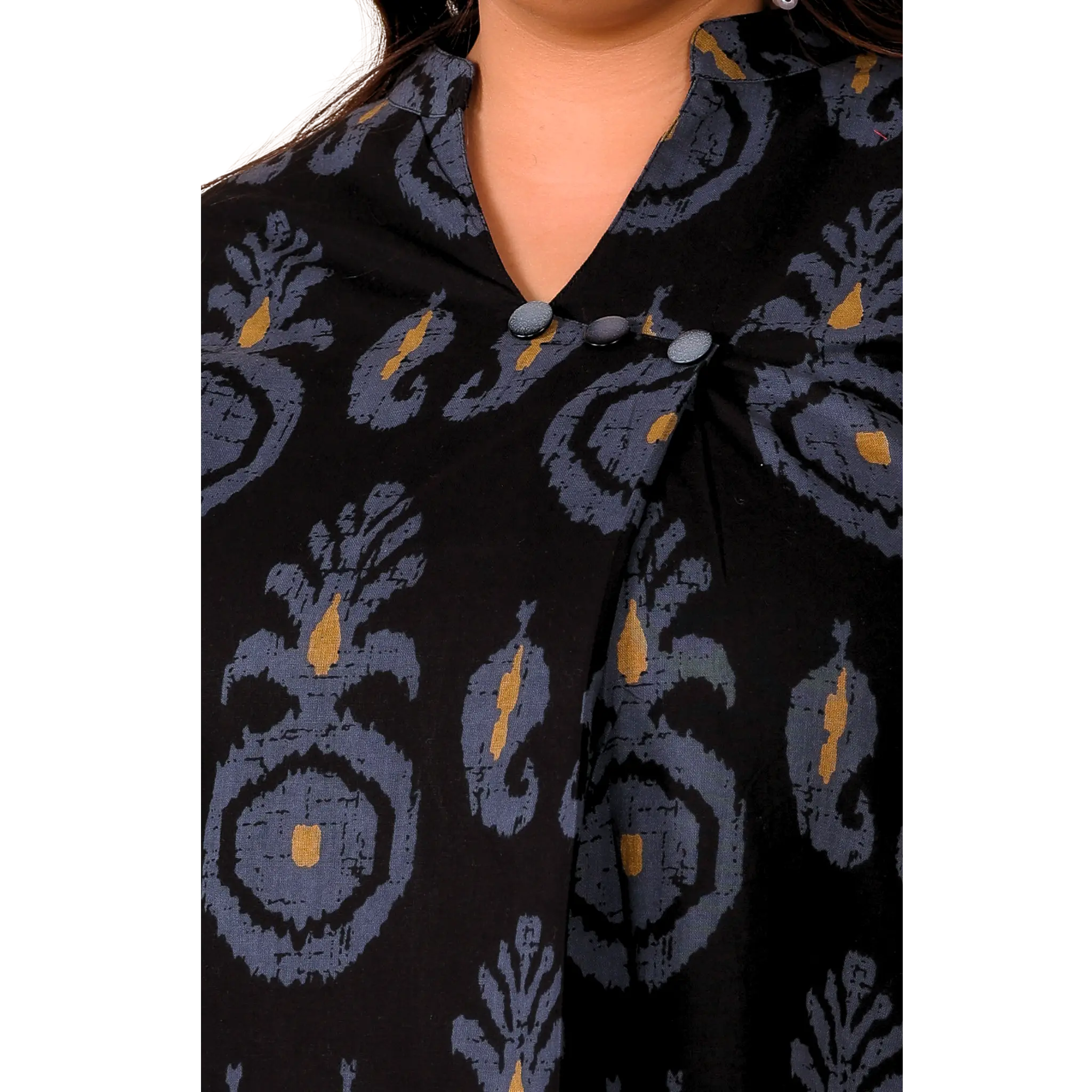 Black Cotton Print Plus Size Tunic