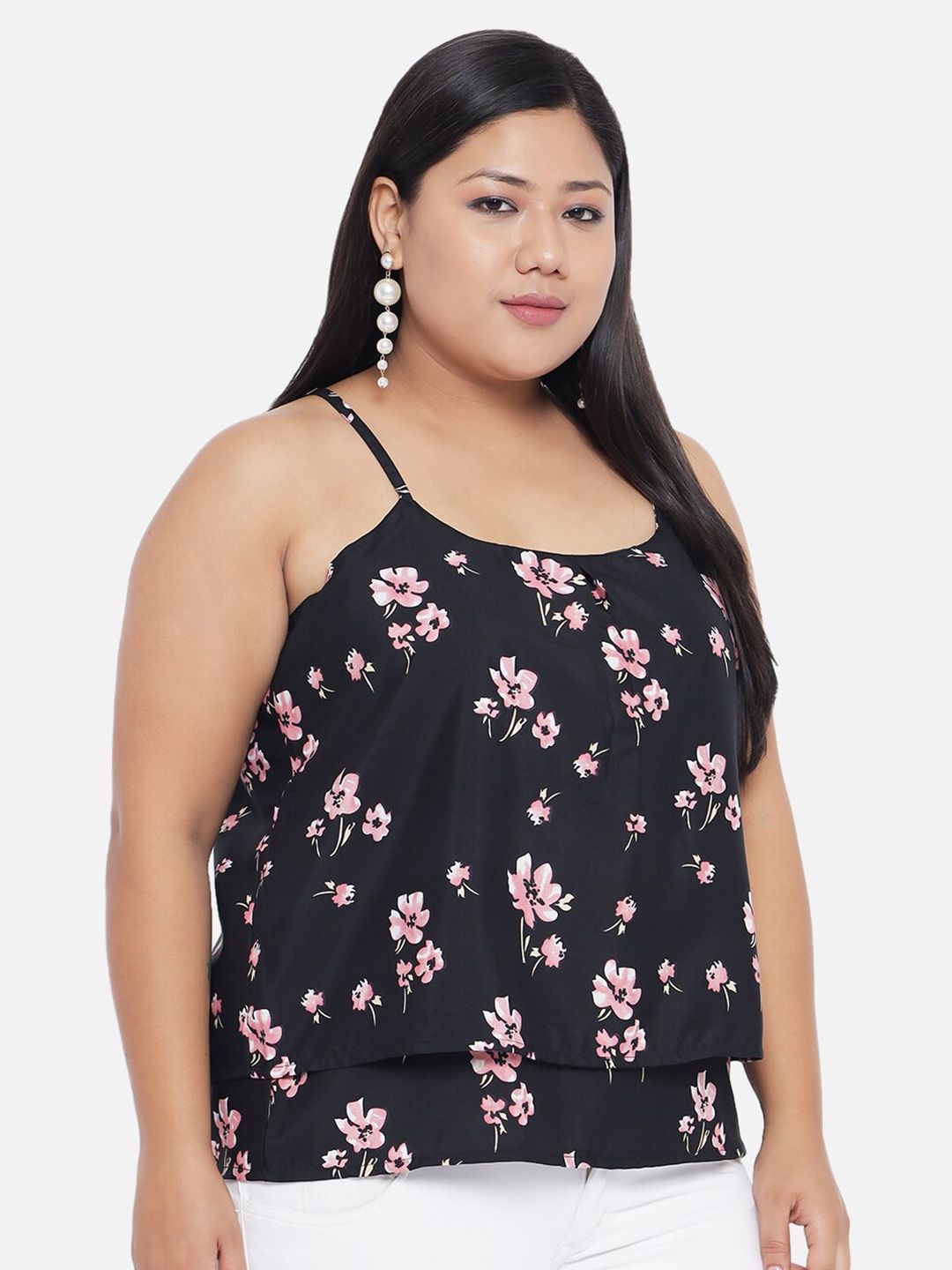 Black Floral Strap Top — view 3