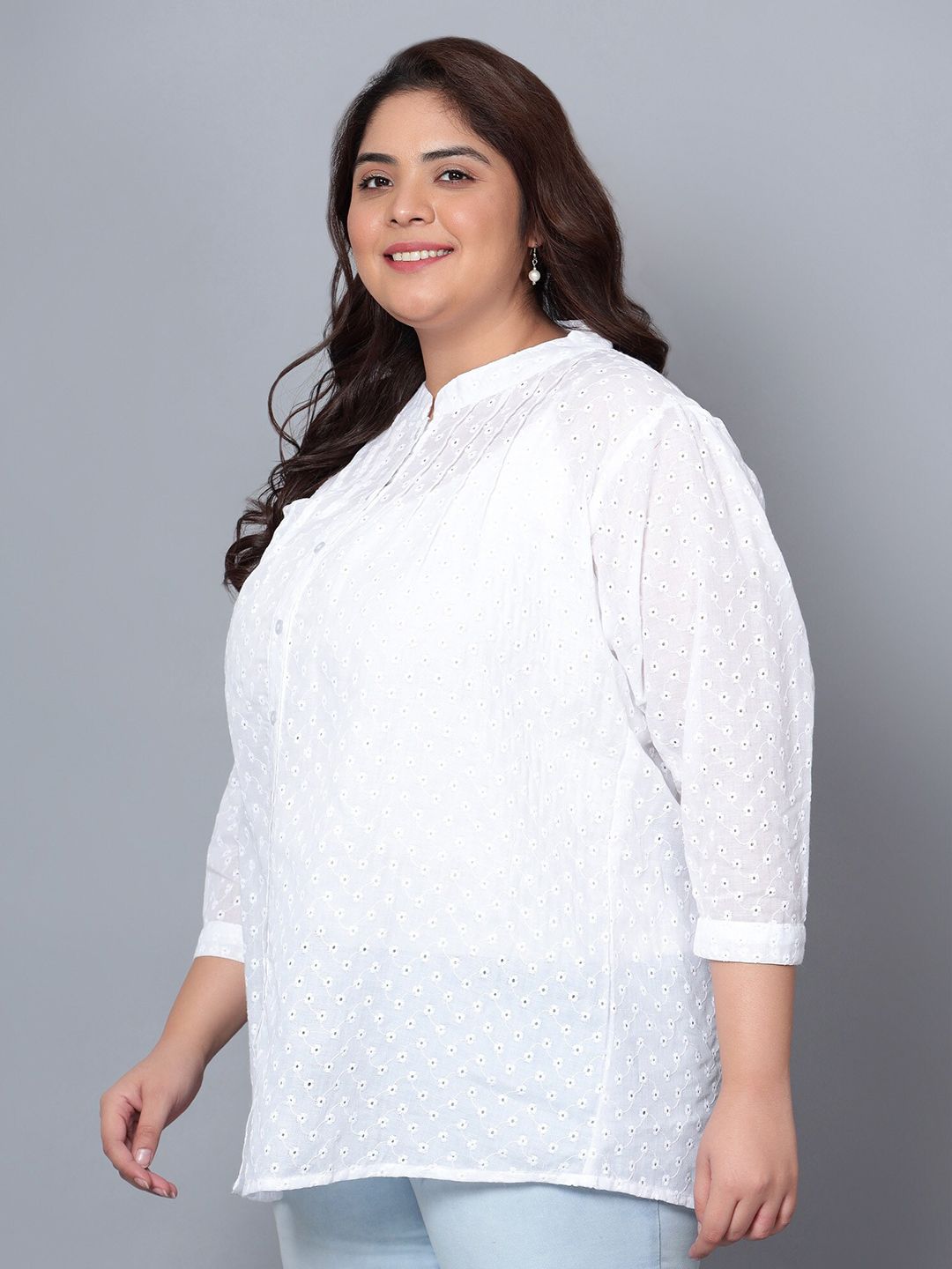 White Chikankari Plus Size Tunic — view 4