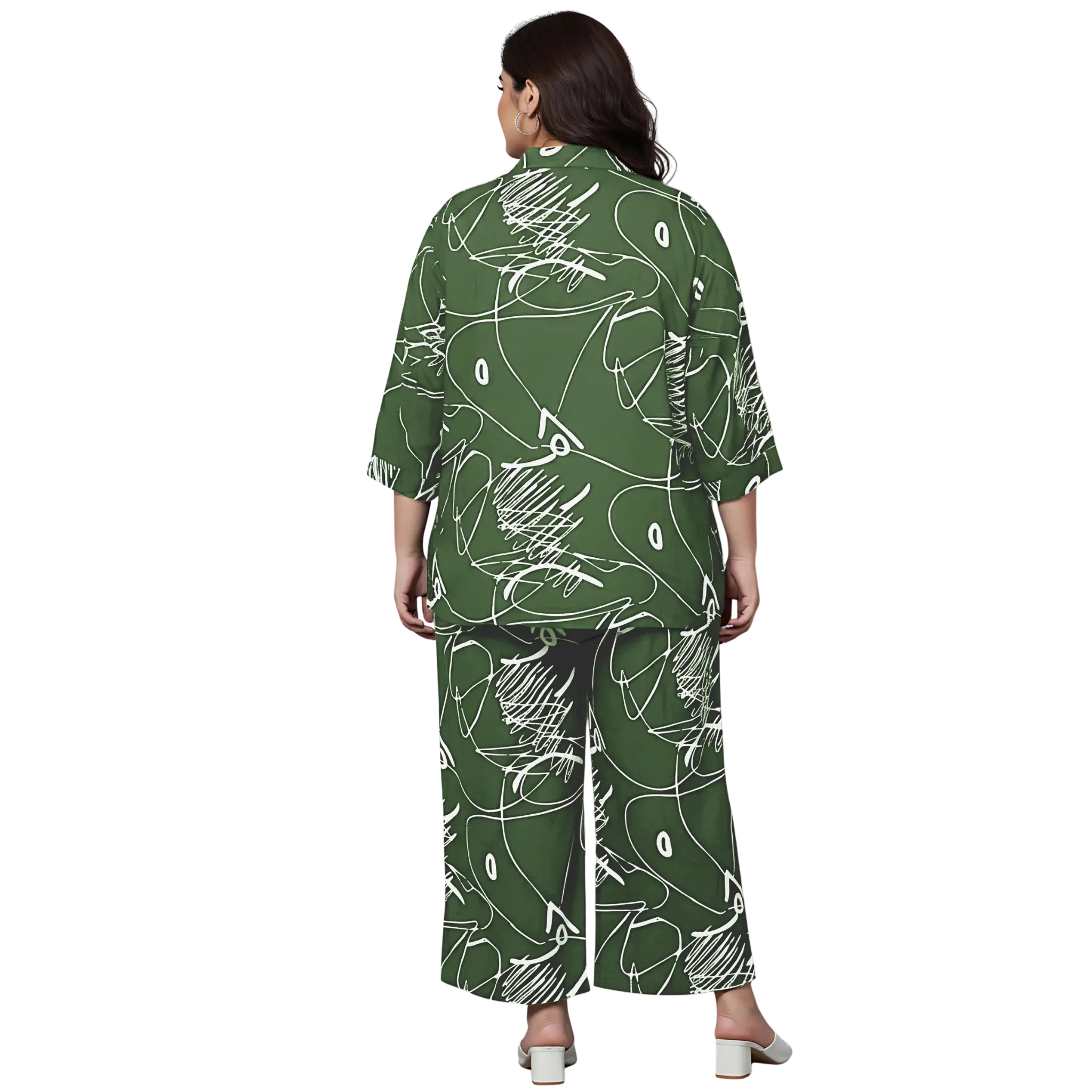 Green Scribble Print Plus Size Co-Ord Set