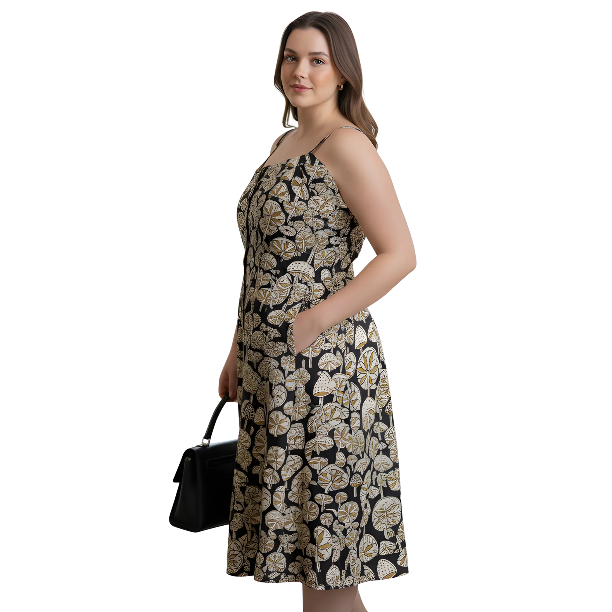 Black Mushroom Print Plus Size Dress