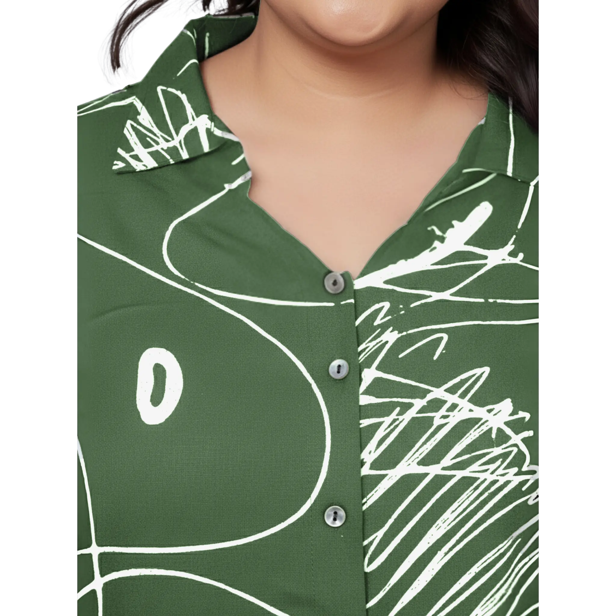 Green Scribble Print Plus Size Shirt