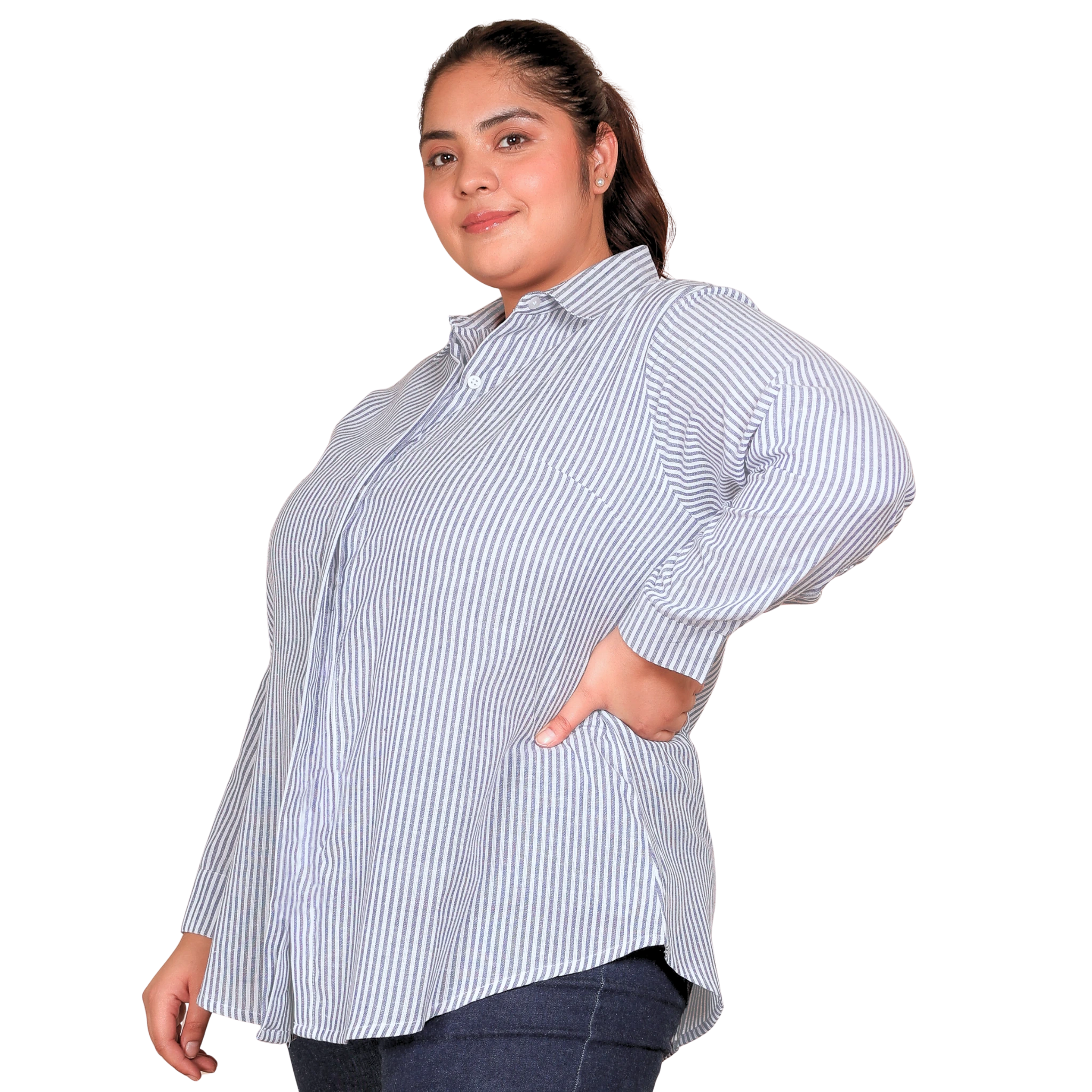 Blue Linen Stripe Formal Shirt