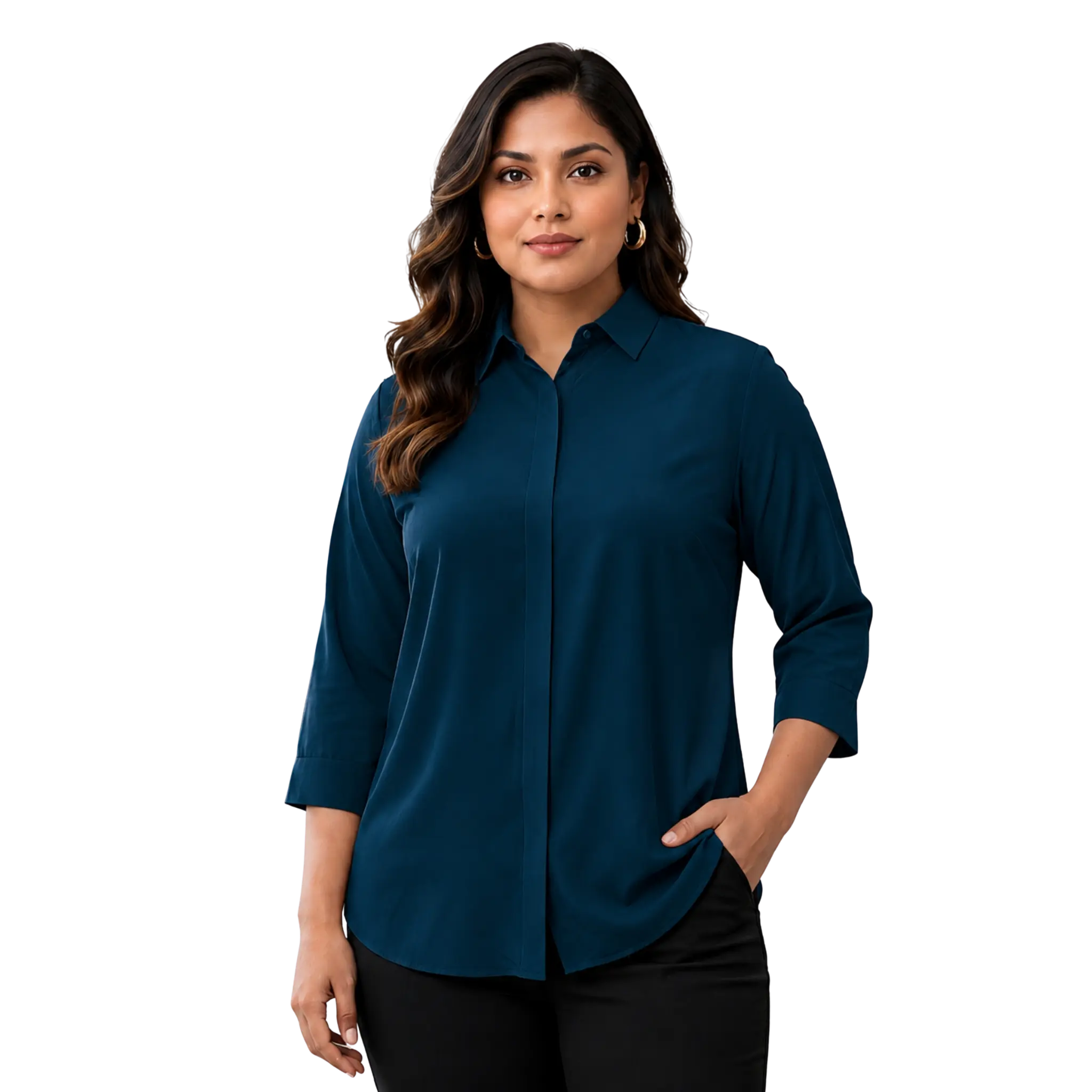 Peacock Blue Rayon Concealed Plus Size Tunic