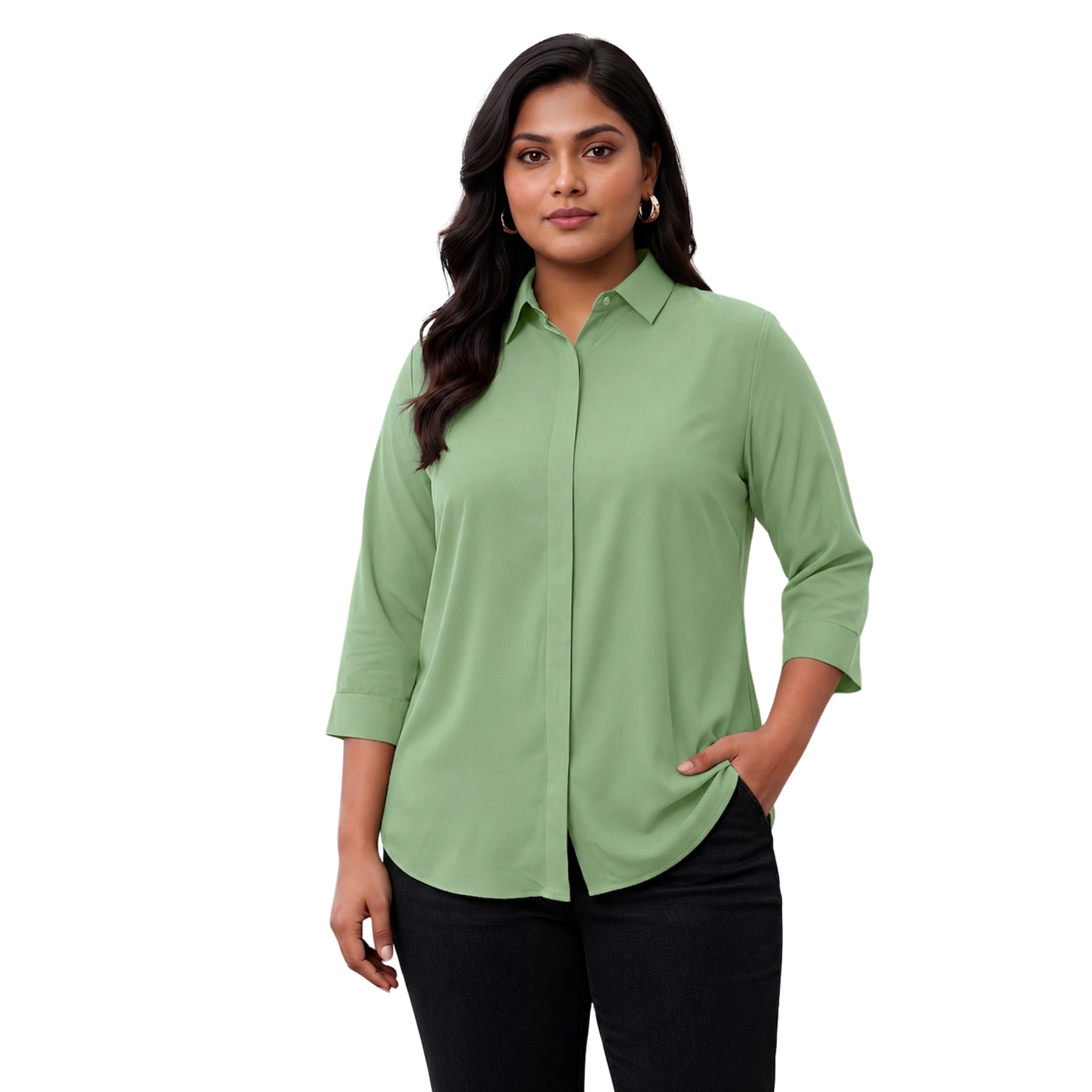 Mint Green Rayon Concealed Plus Size Tunic