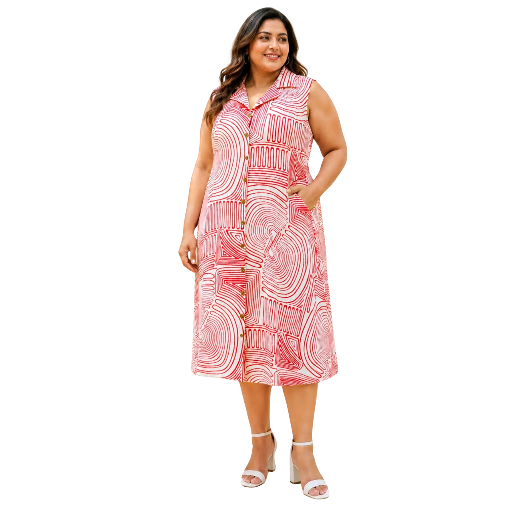 Red Abstract Print Midi Dress