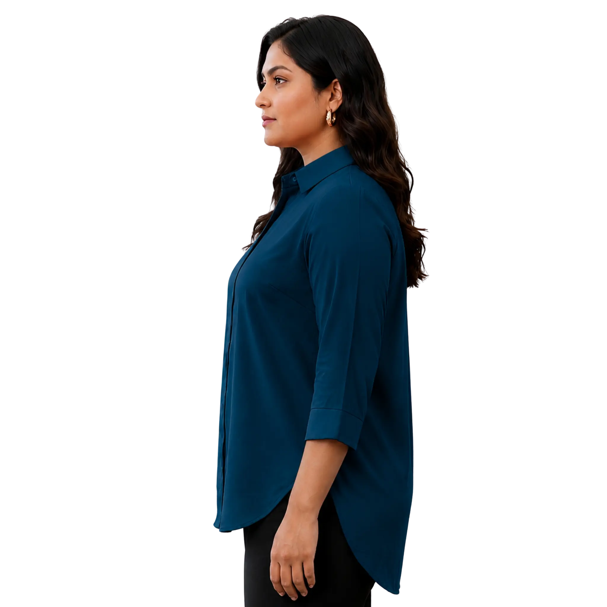 Peacock Blue Rayon Concealed Plus Size Tunic