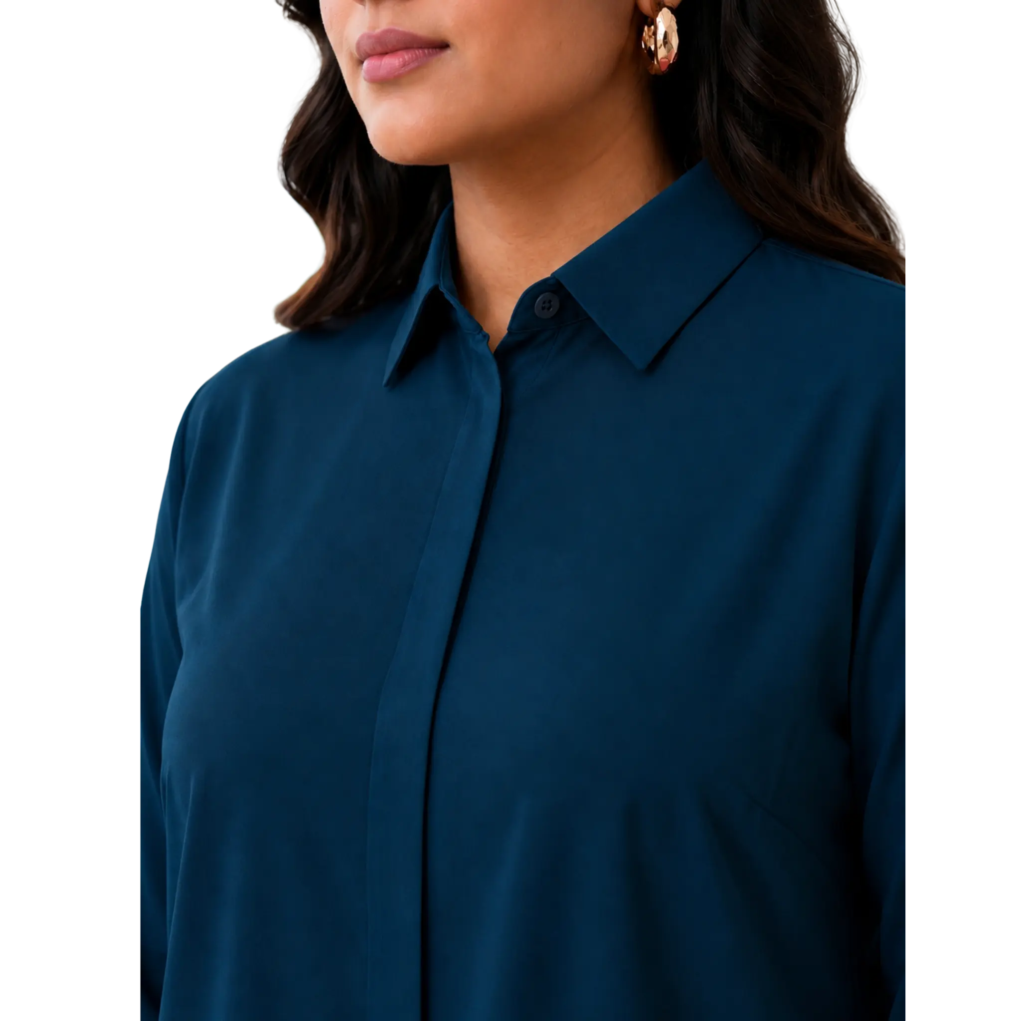 Peacock Blue Rayon Concealed Plus Size Tunic