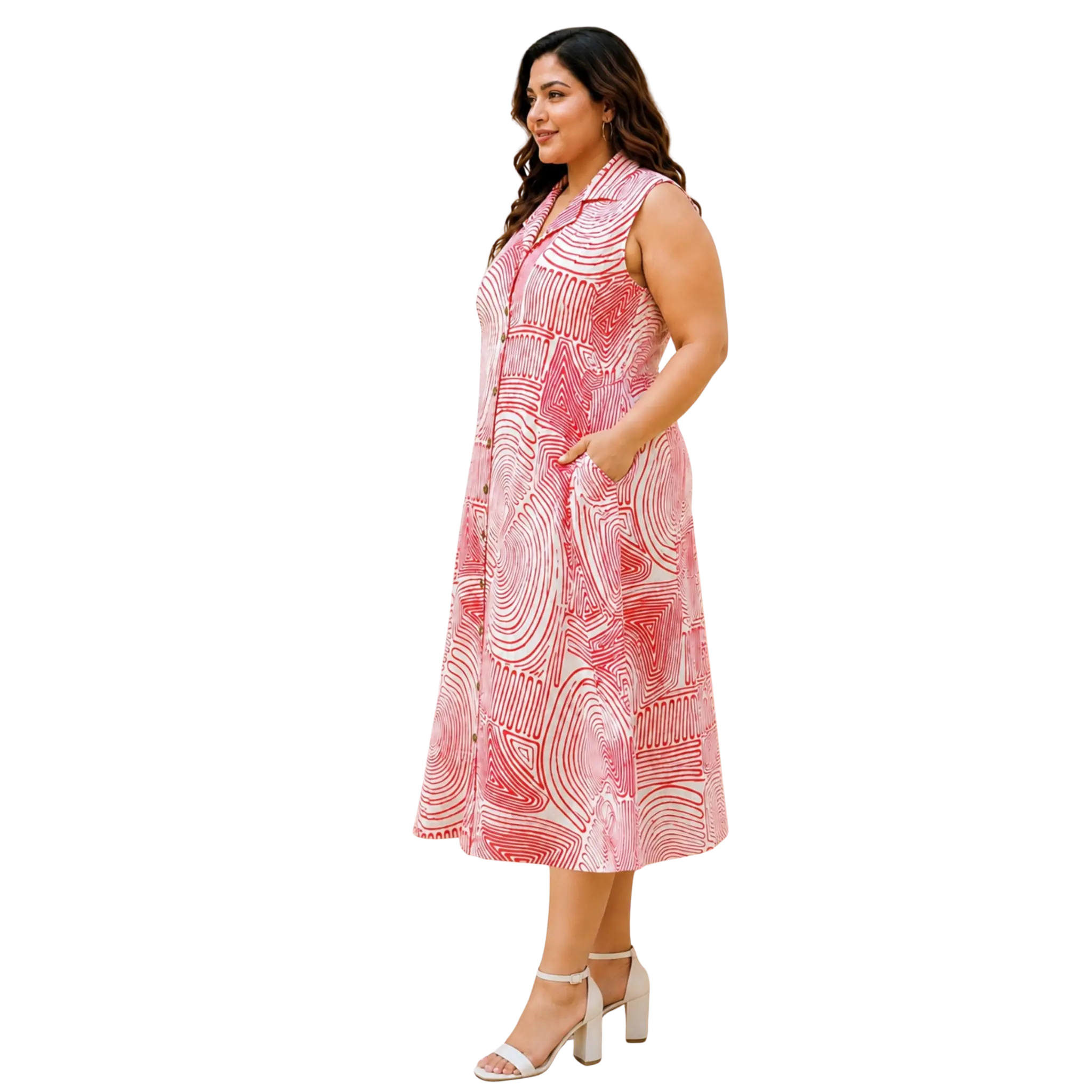 Red Abstract Print Midi Dress
