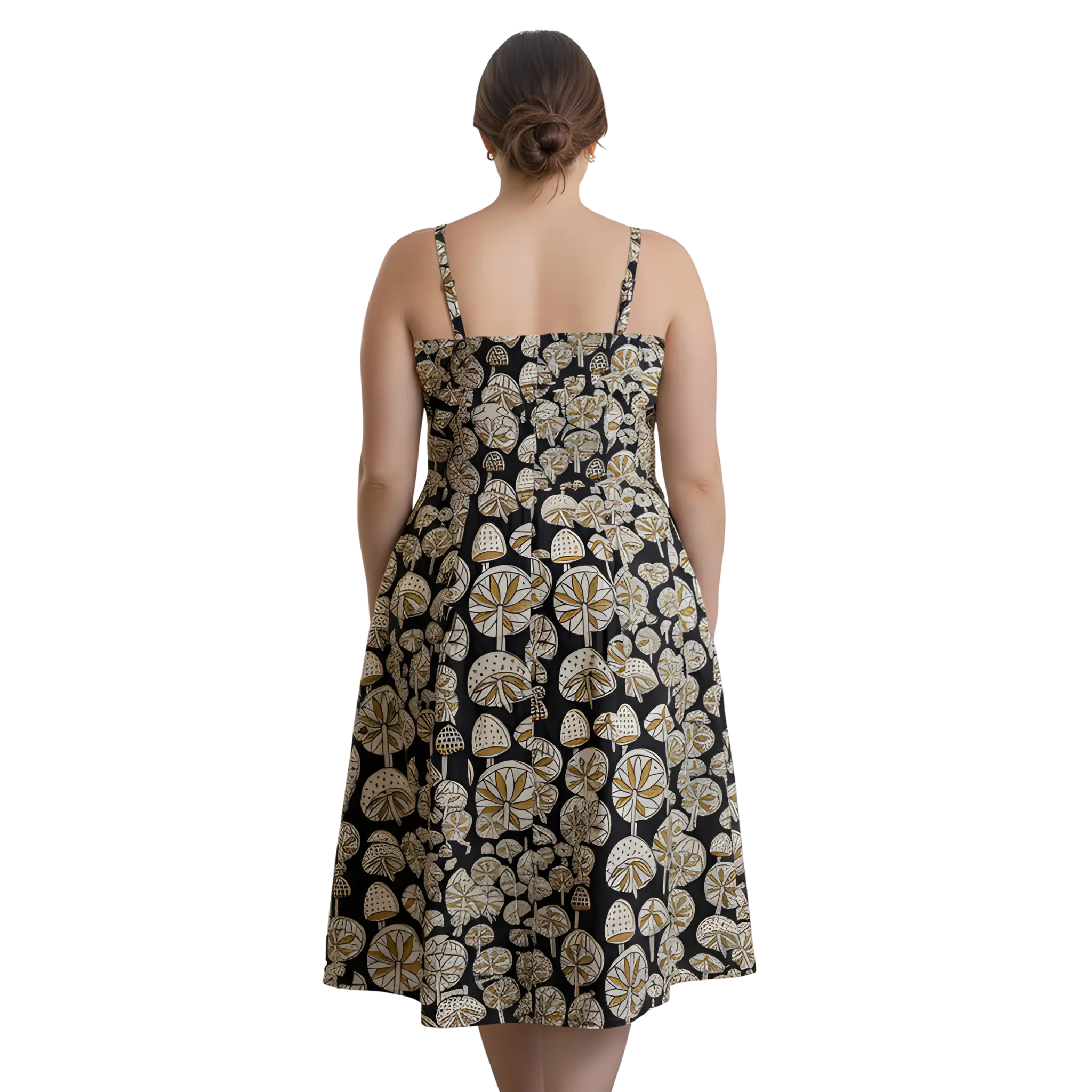 Black Mushroom Print Plus Size Dress