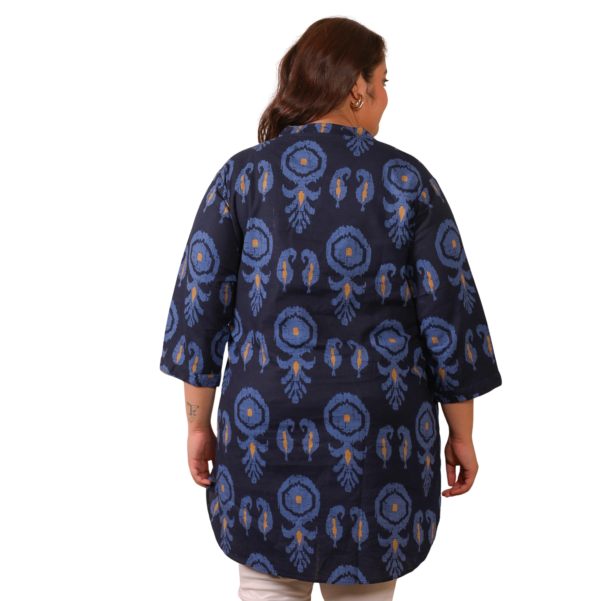 Indigo Blue Cotton Print Plus Size Tunic