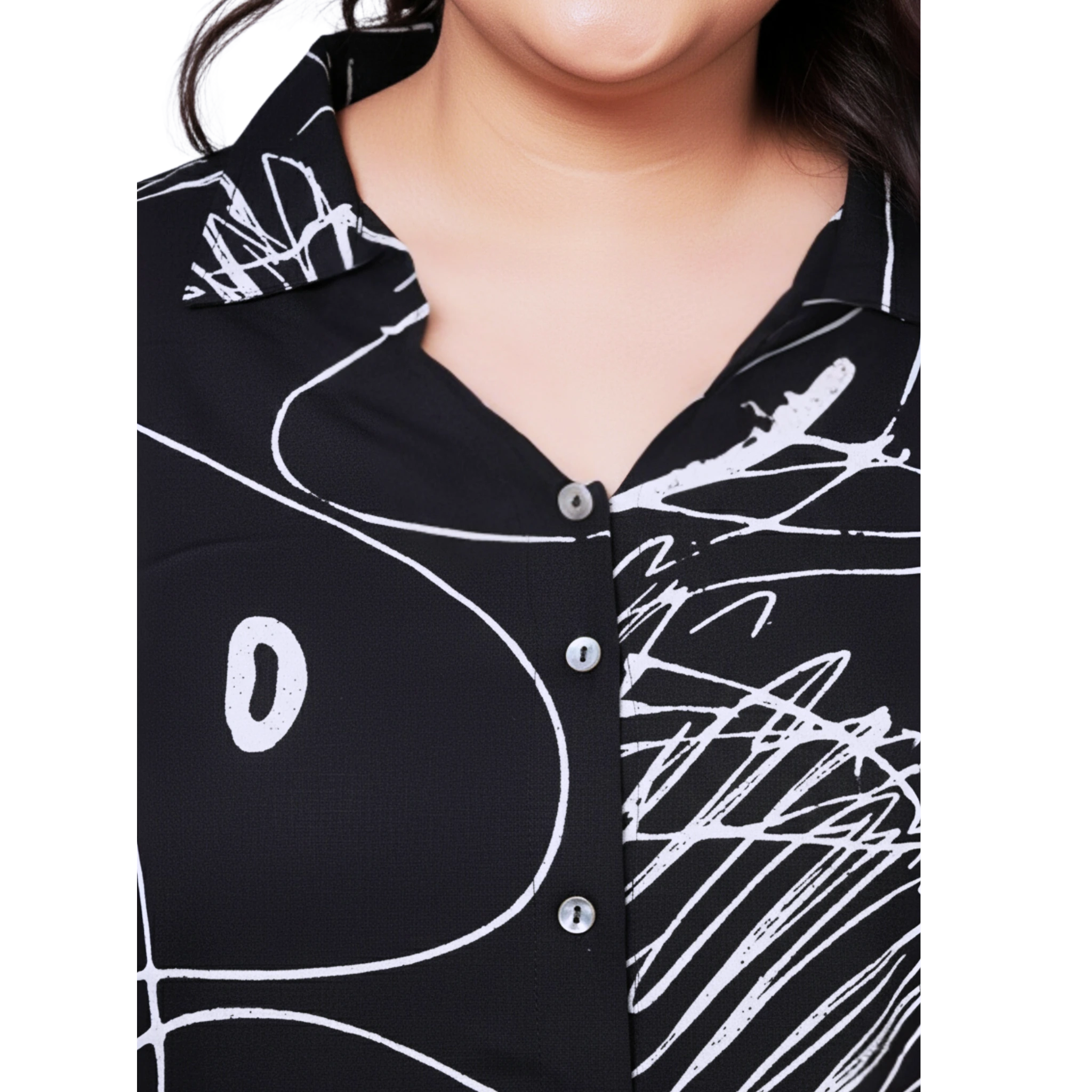 Black Scribble Print Plus Size Shirt