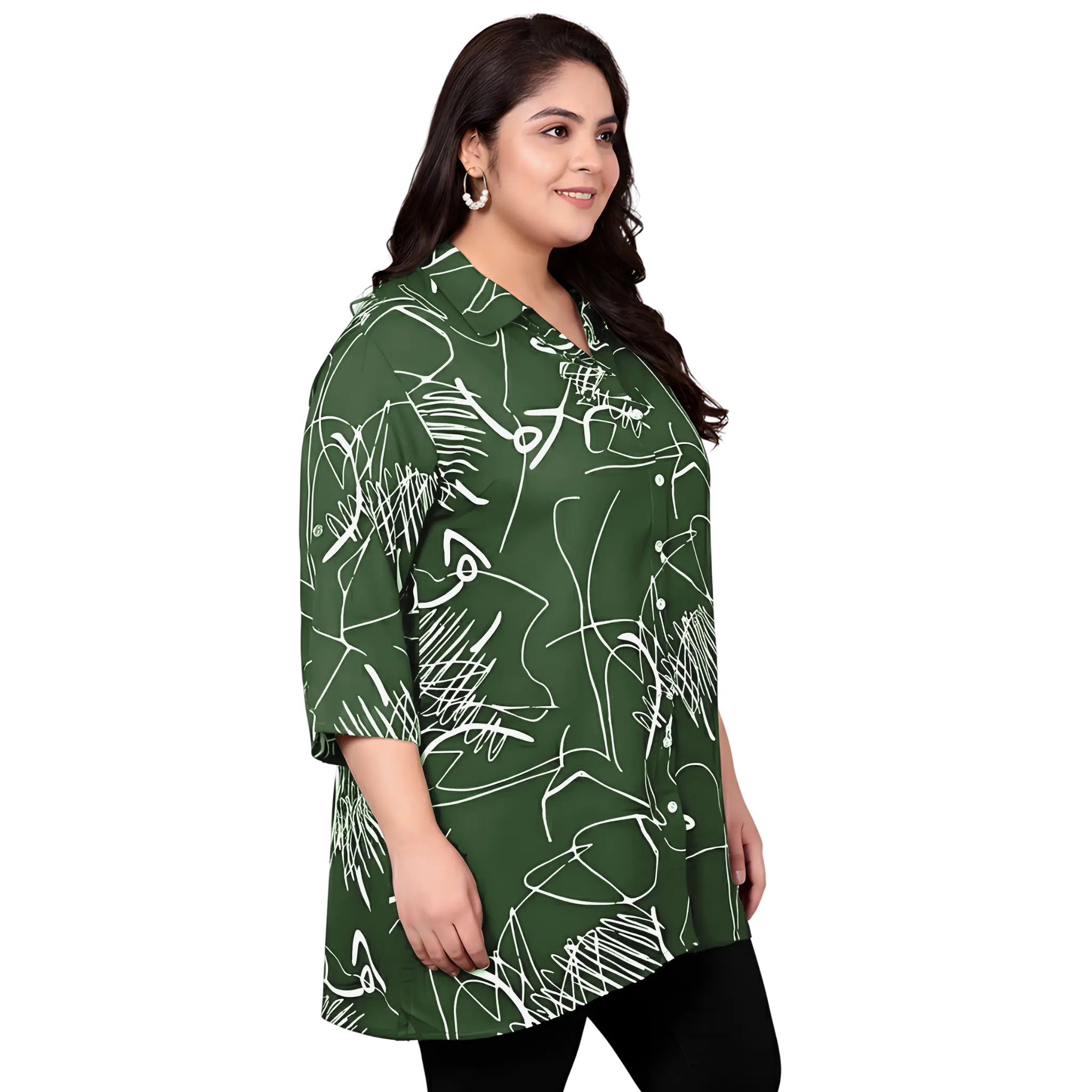 Green Scribble Print Plus Size Shirt