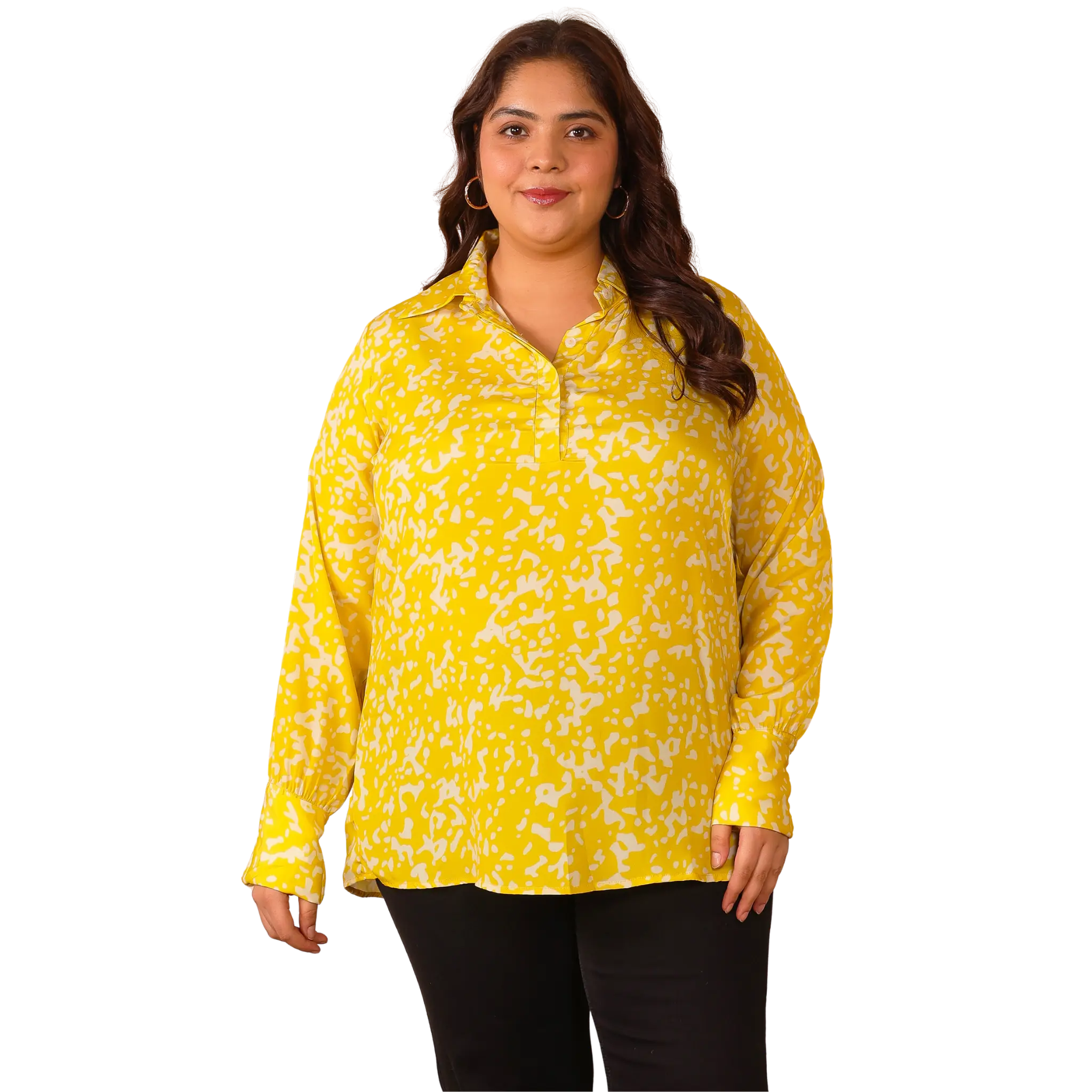 Yellow Print Satin Shirt