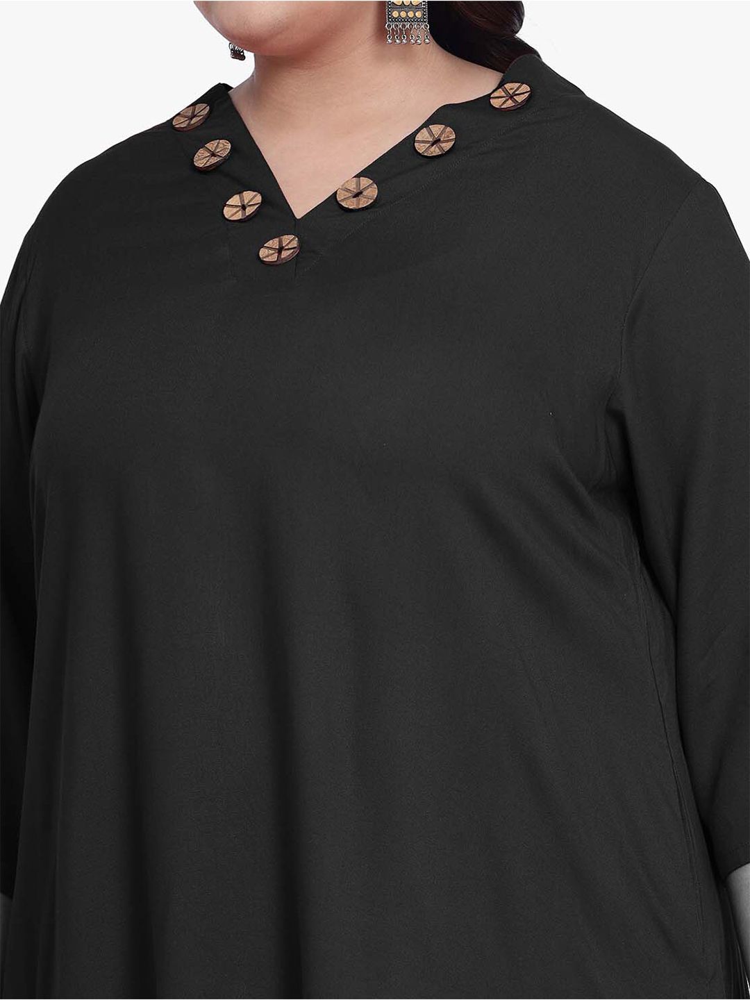 Black Collar Button Plus Size Tunic — view 2