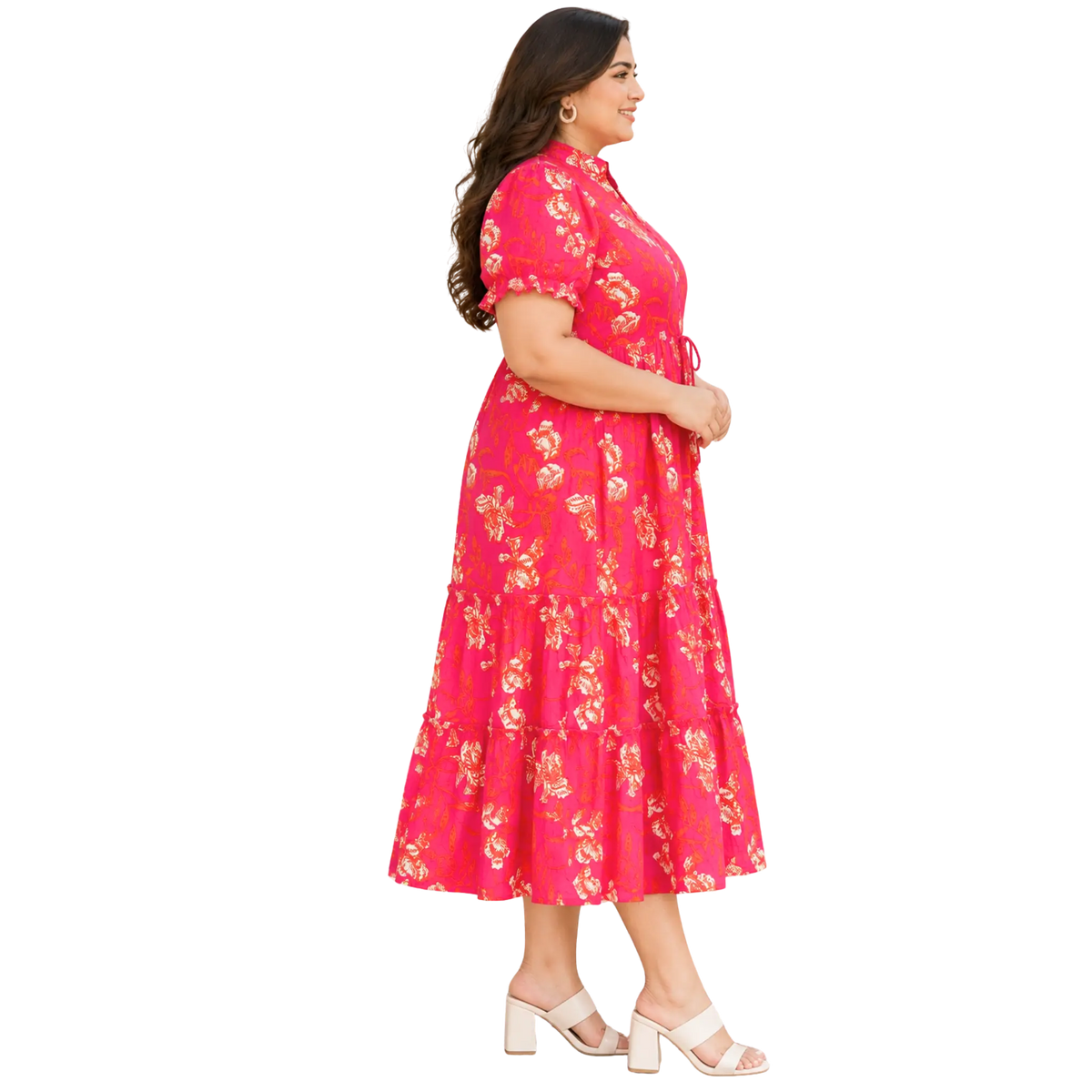 Orange Floral Tiered Plus Size Dress