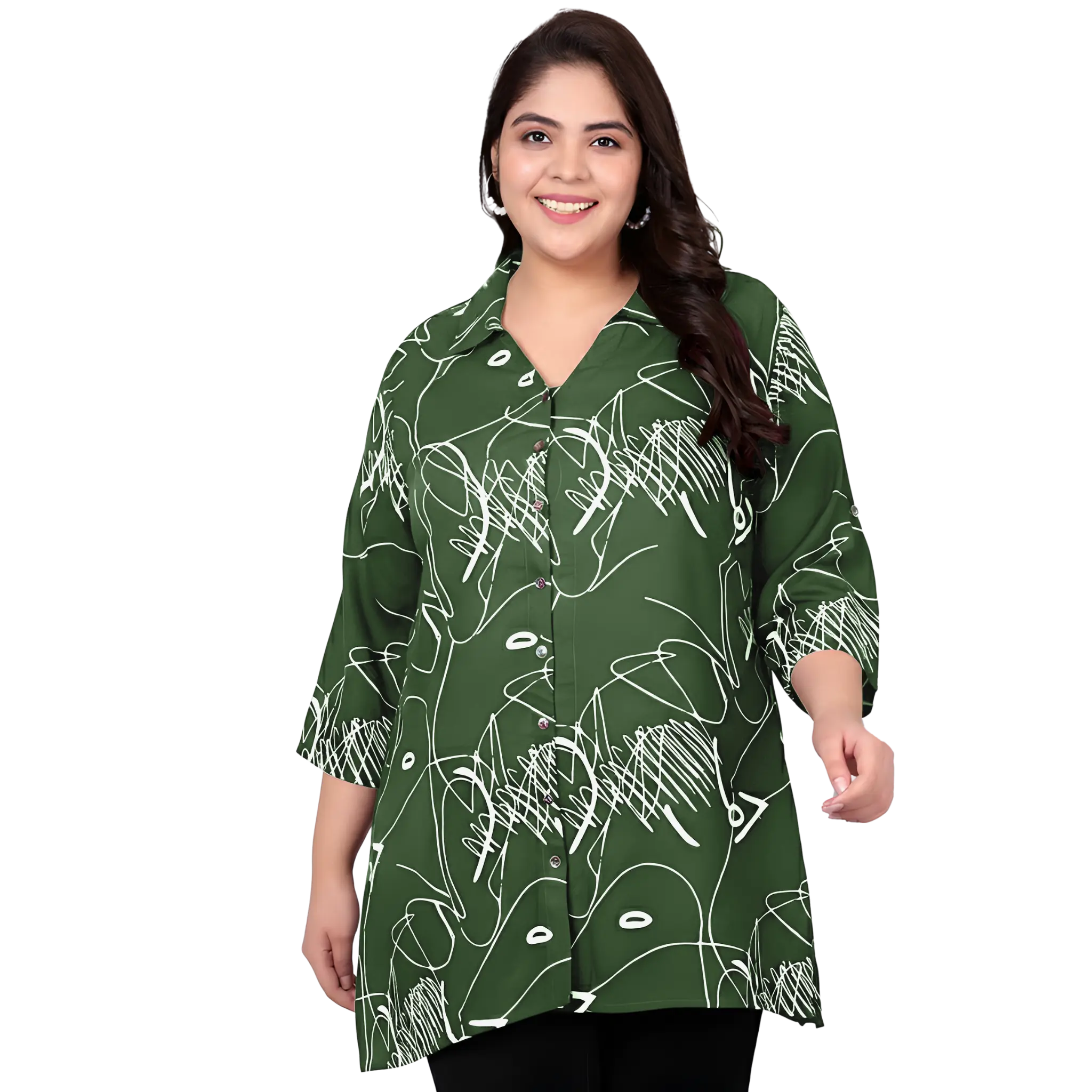 Green Scribble Print Plus Size Shirt
