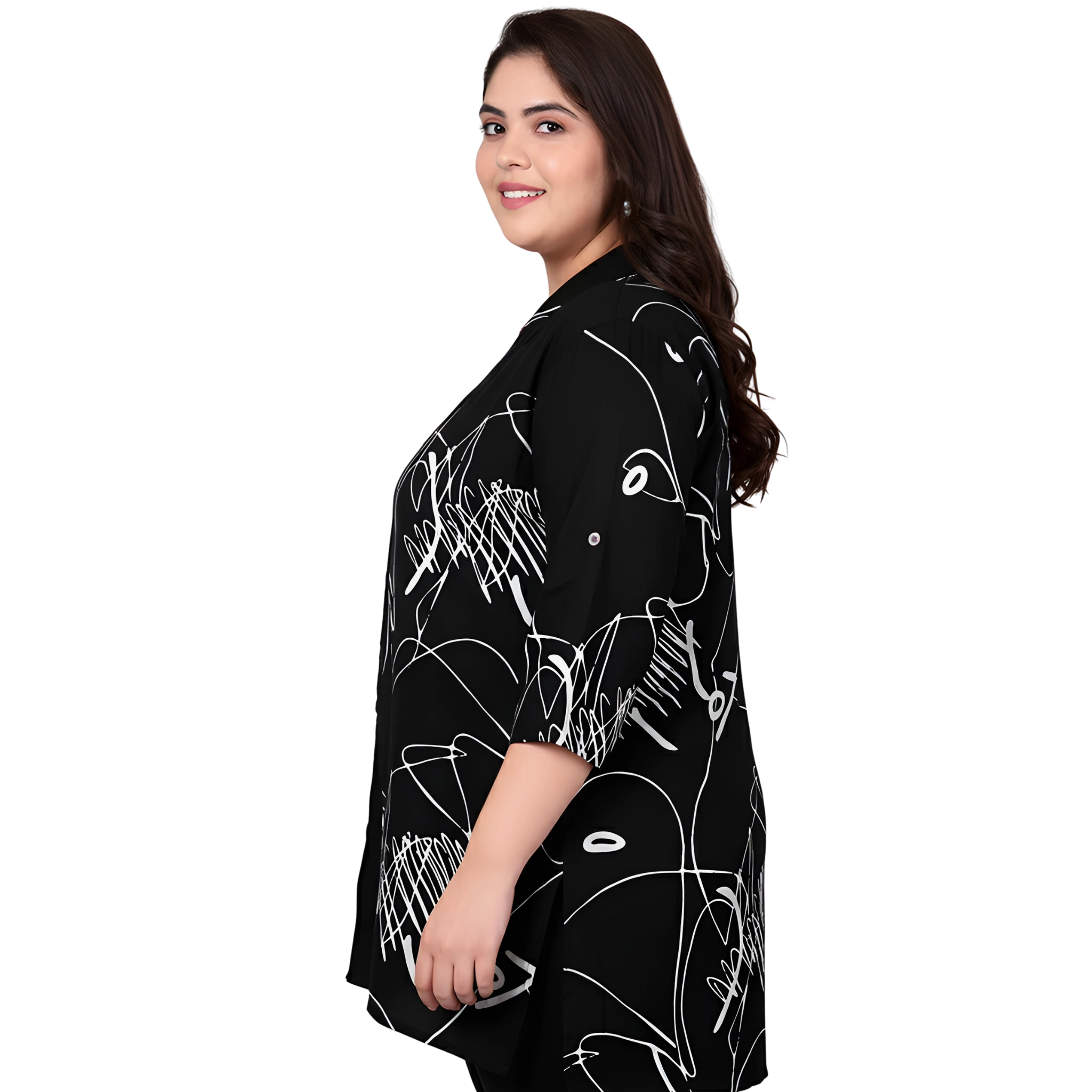 Black Scribble Print Plus Size Shirt