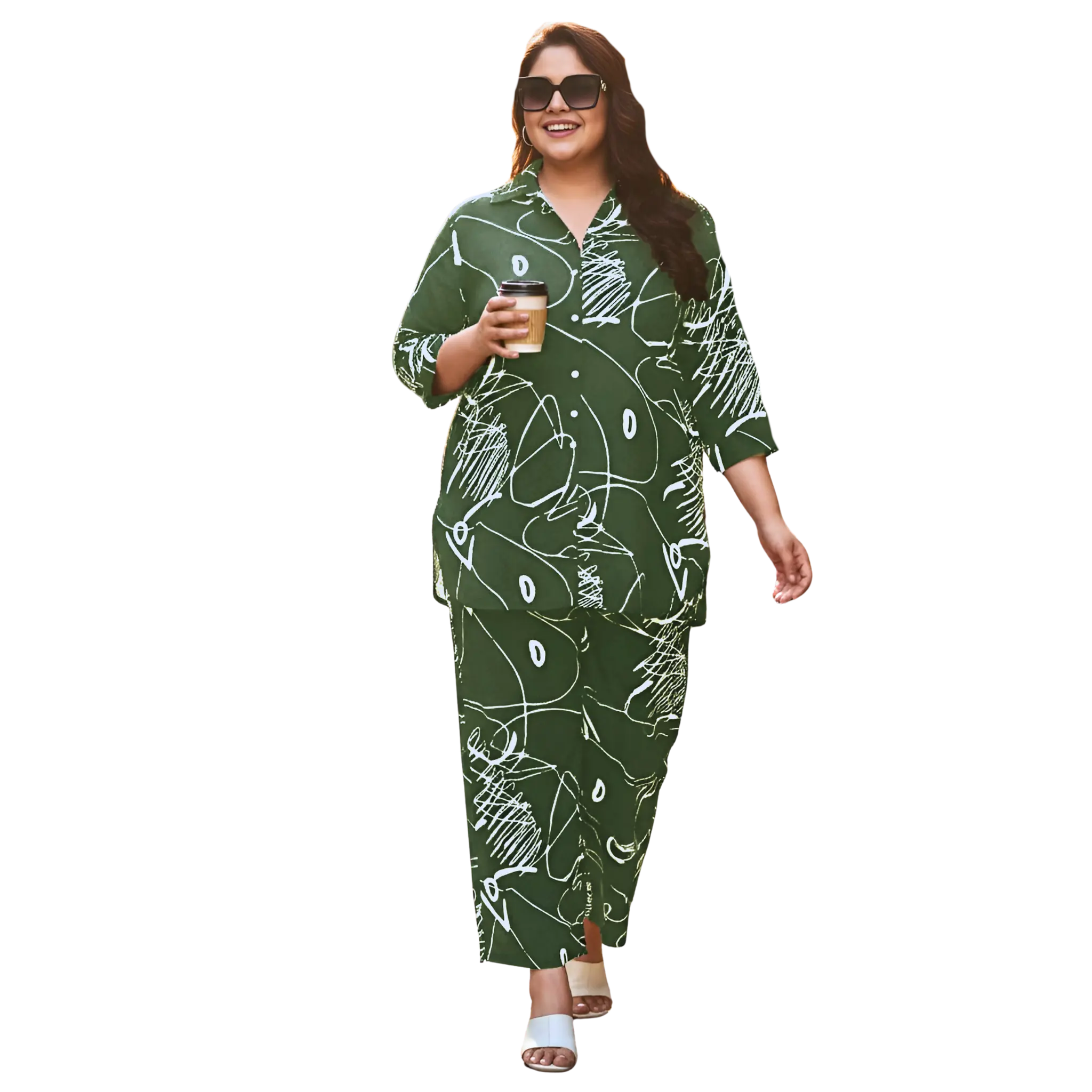 Green Scribble Print Plus Size Co-Ord Set
