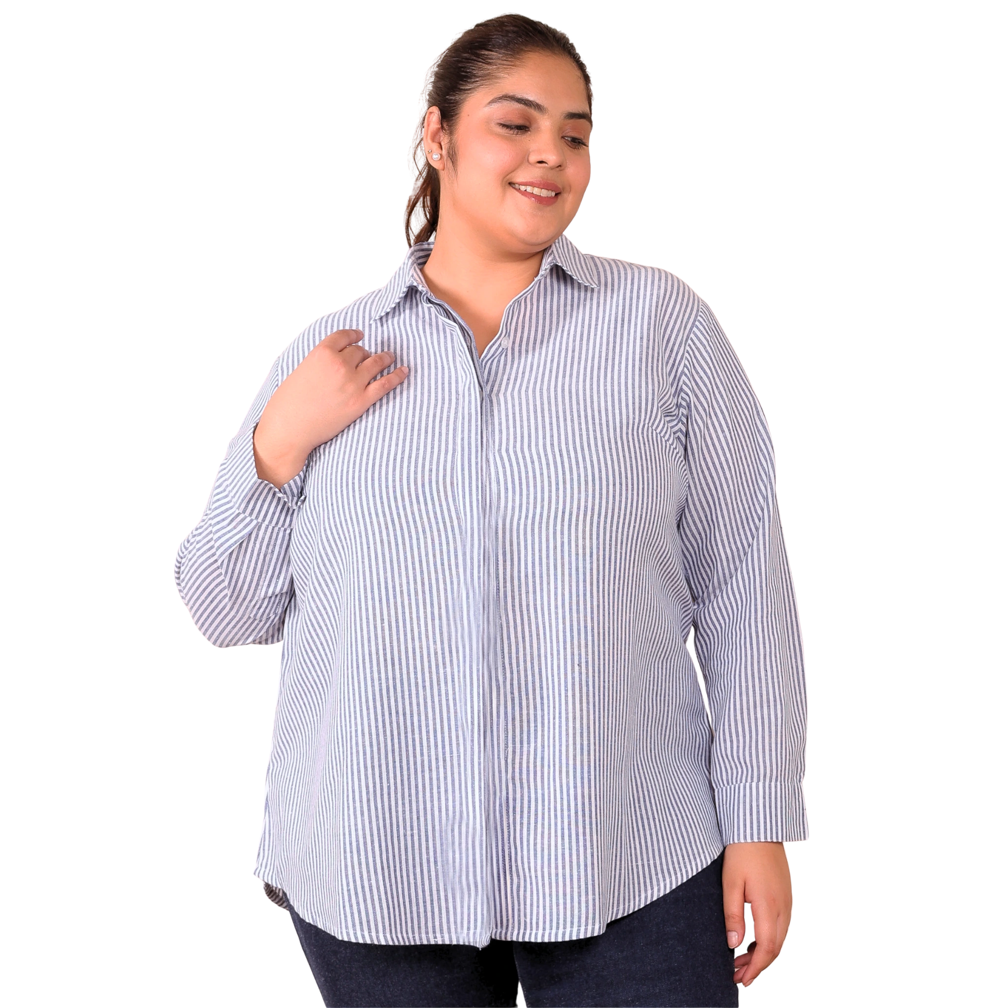 Blue Linen Stripe Formal Shirt
