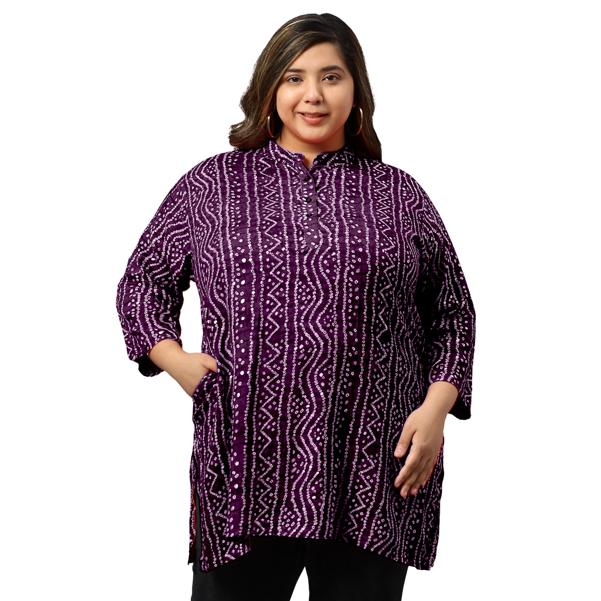 Purple Bandhani Print Plus Size Tunic