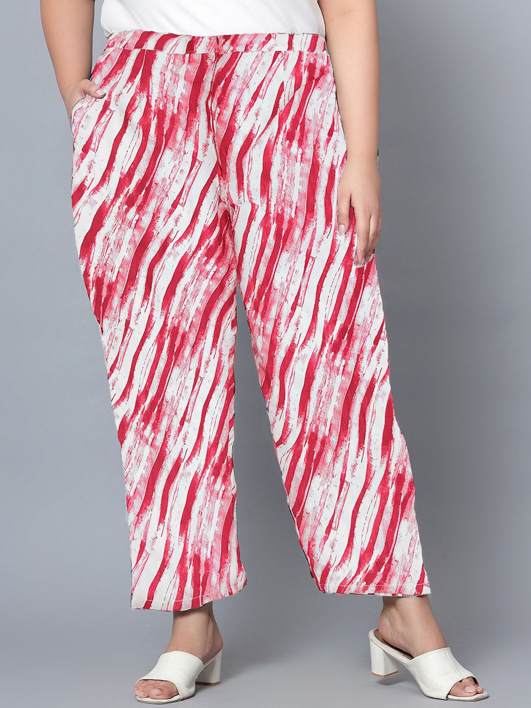 Red Leheriya Print Plus Size Trousers — view 1