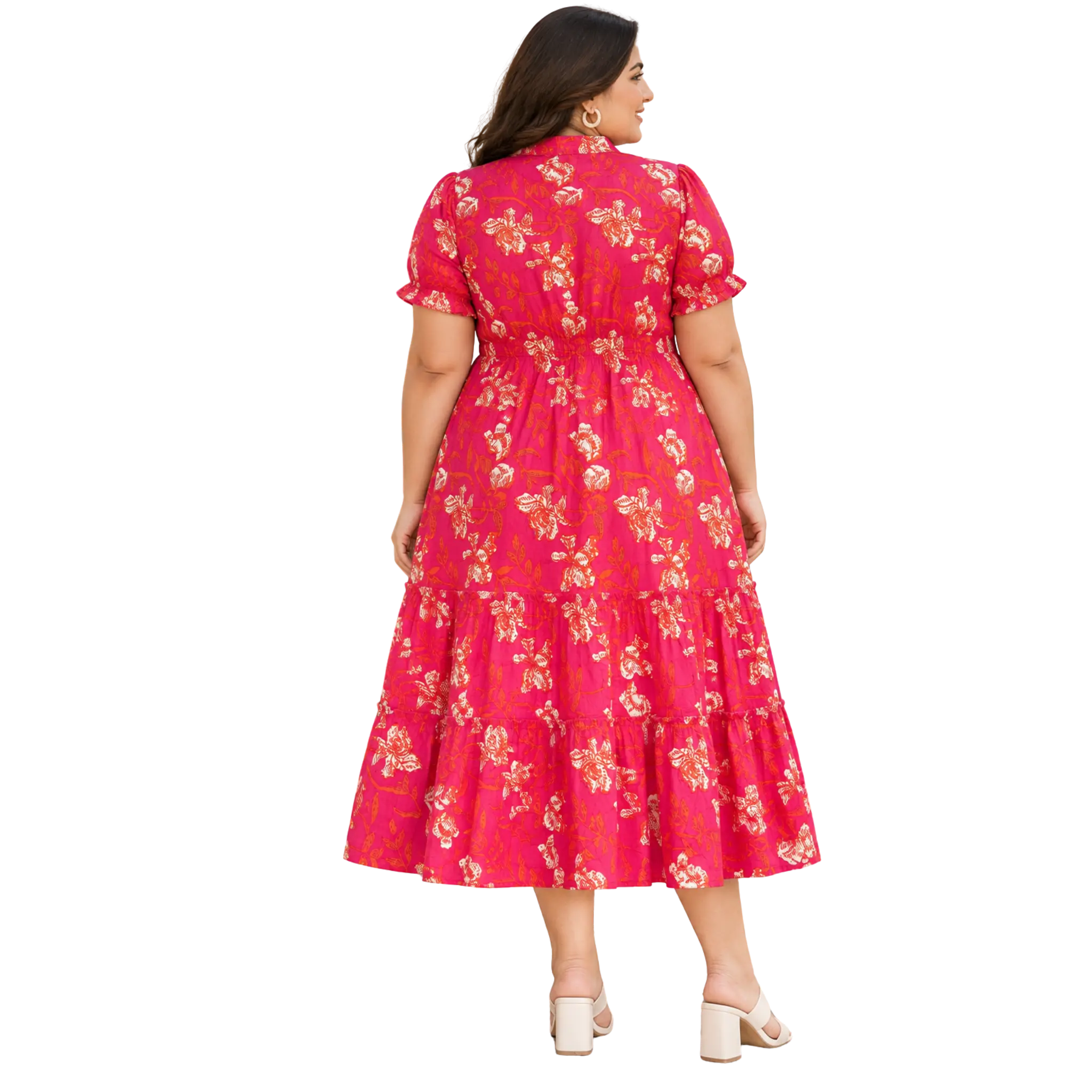 Orange Floral Tiered Plus Size Dress