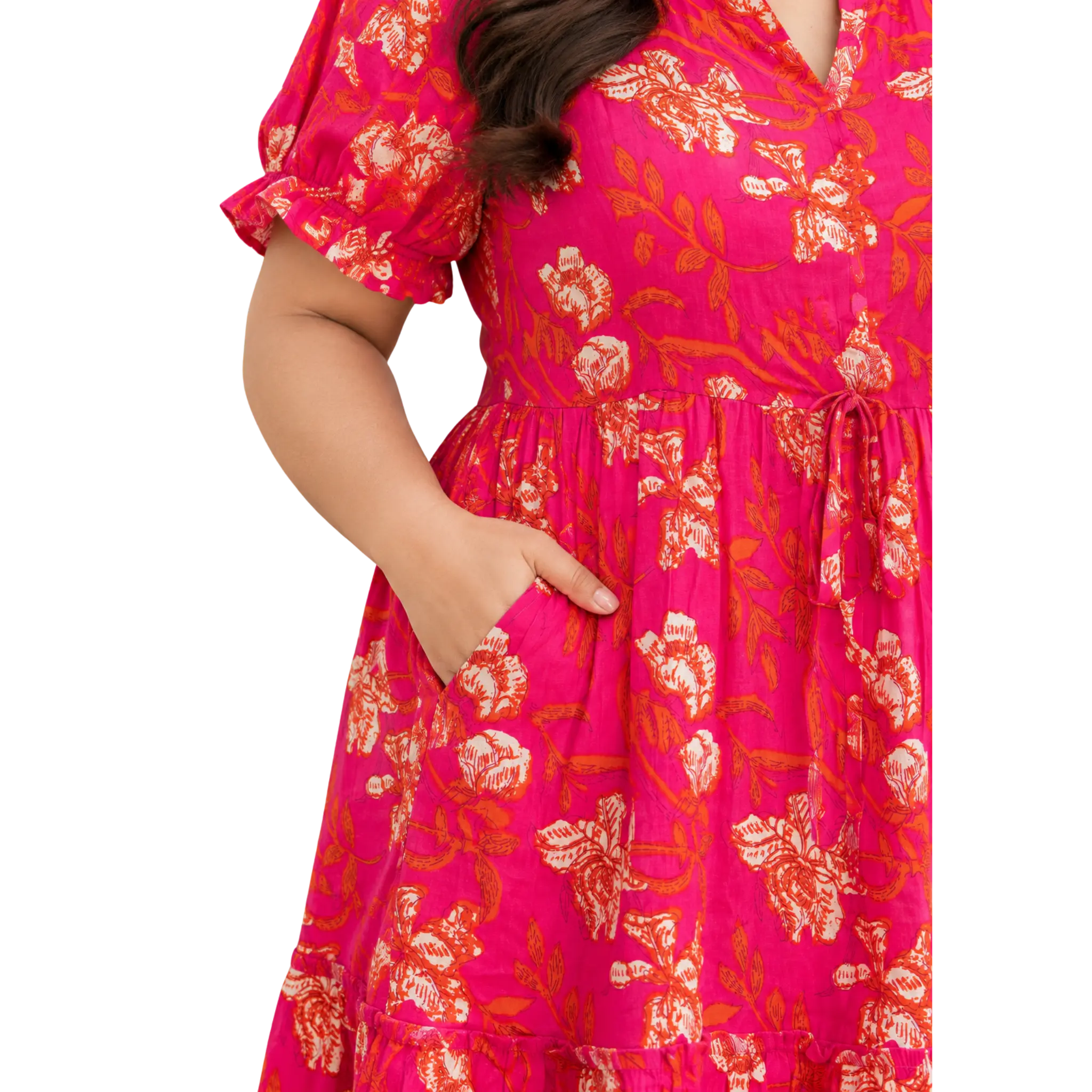 Orange Floral Tiered Plus Size Dress