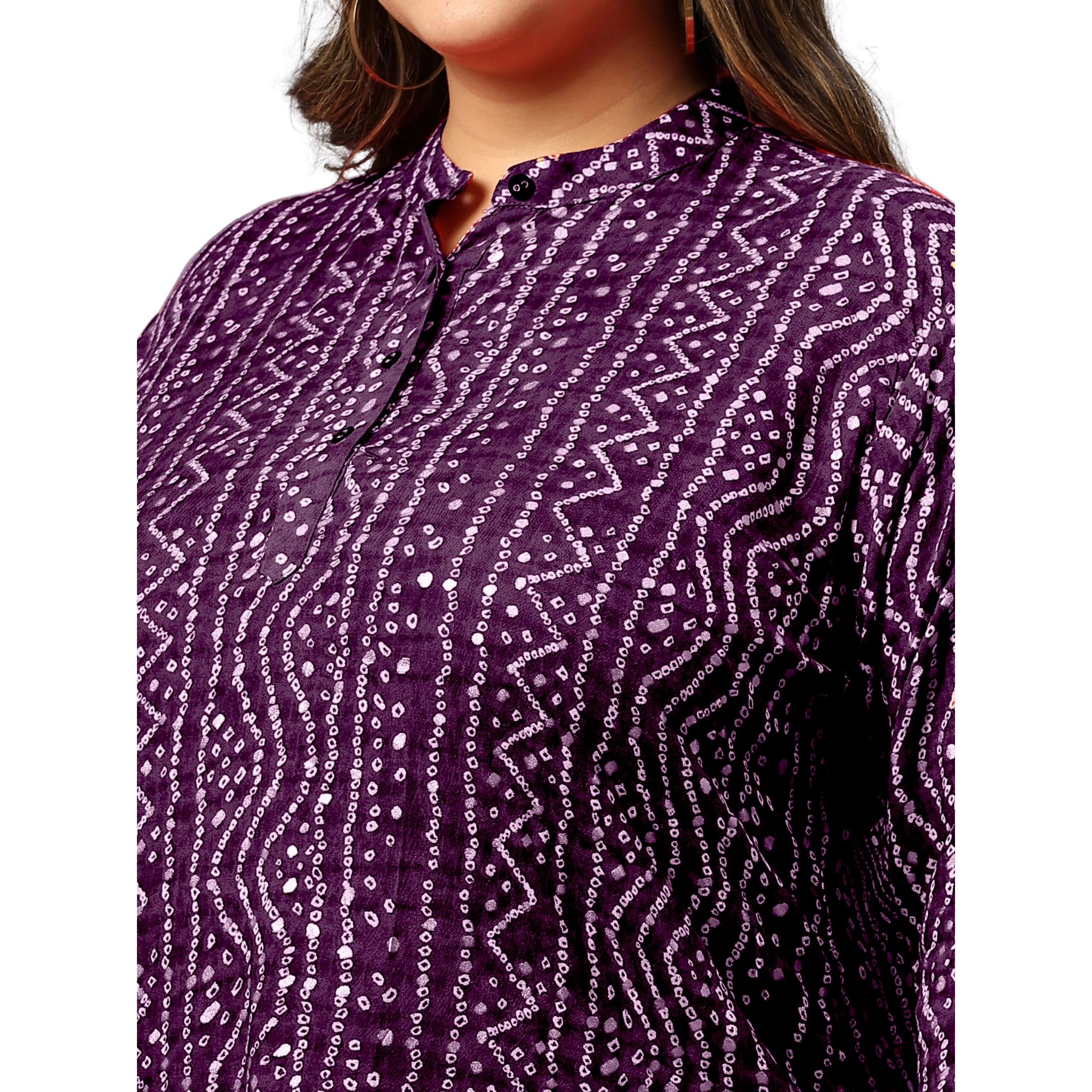 Purple Bandhani Print Plus Size Tunic