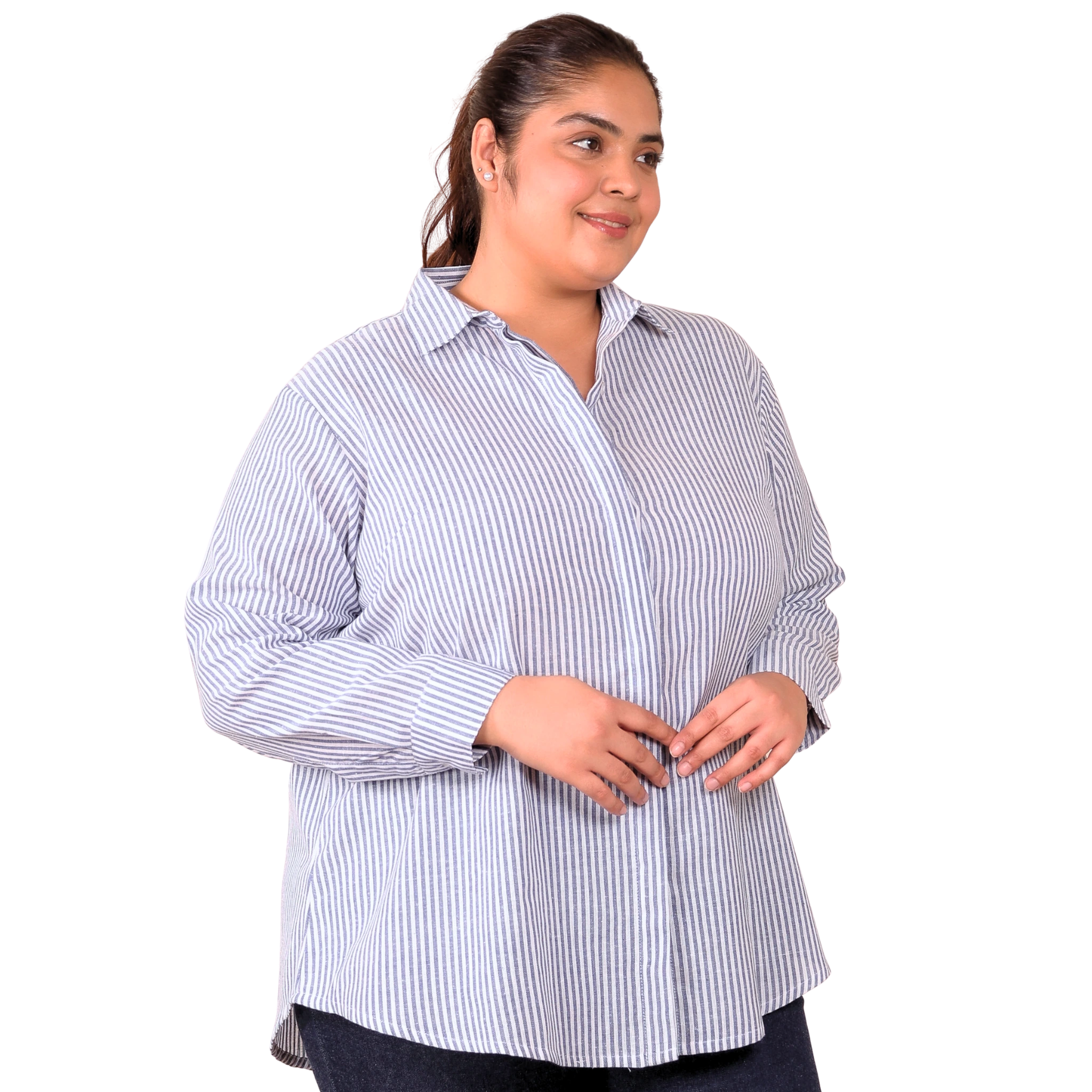 Blue Linen Stripe Formal Shirt