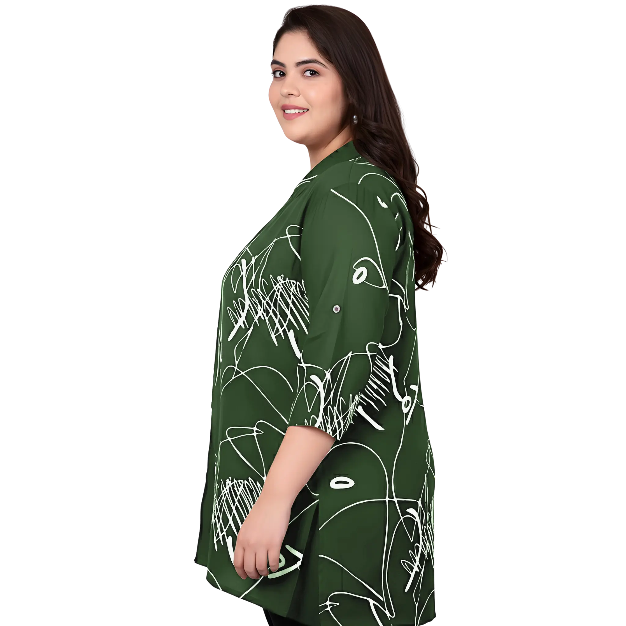 Green Scribble Print Plus Size Shirt