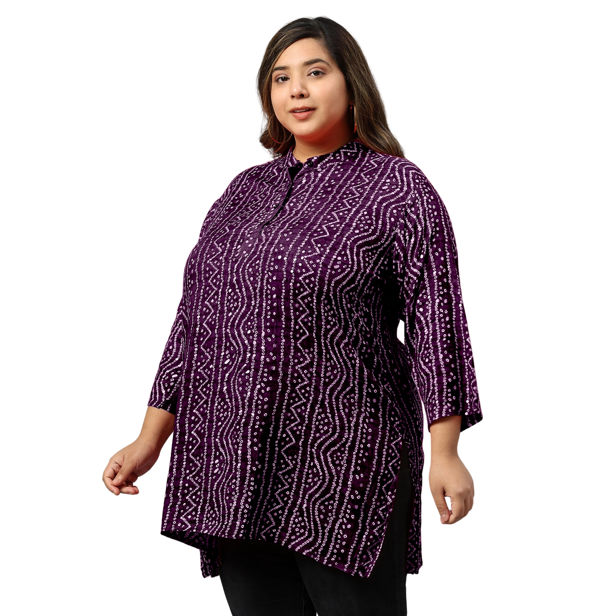 Purple Bandhani Print Plus Size Tunic