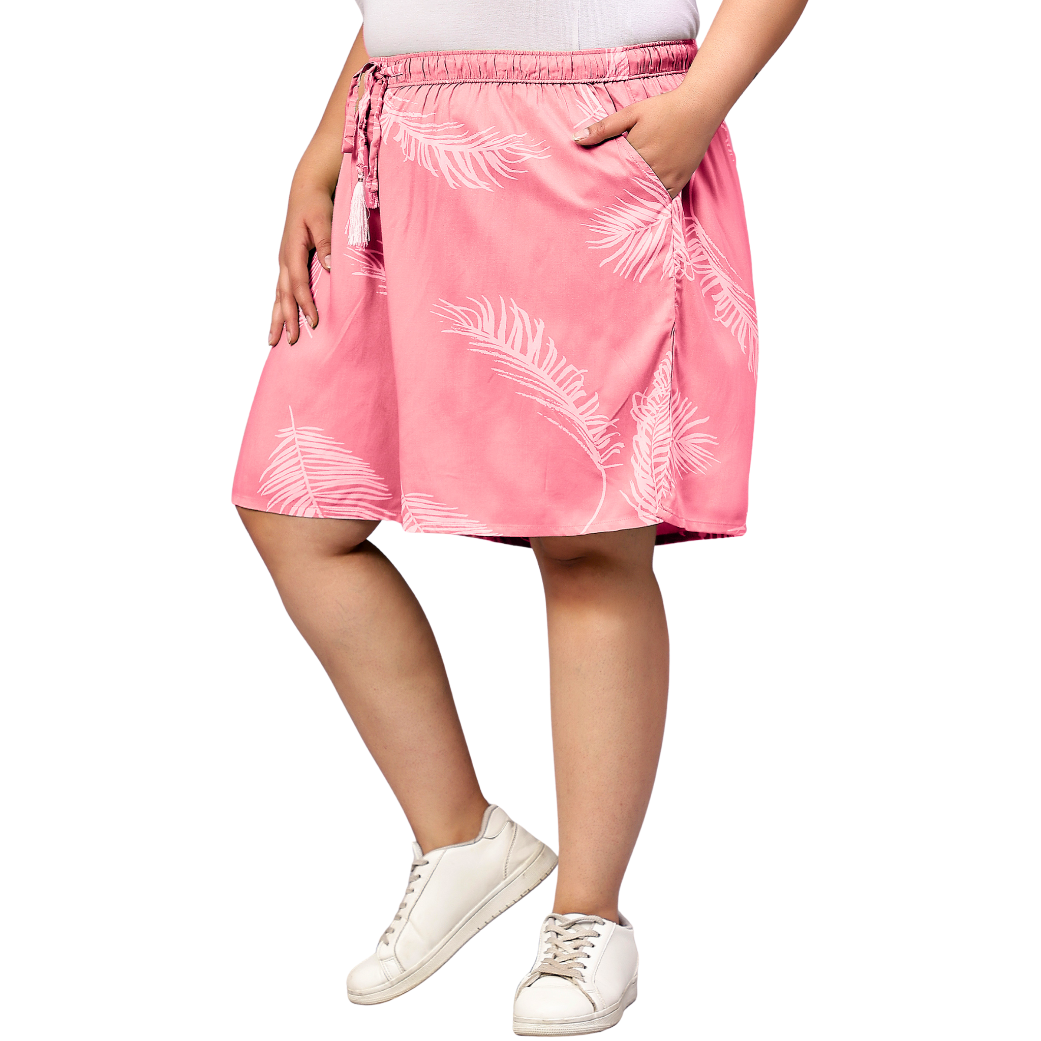 Pink Leaf Plus Size Flared Shorts
