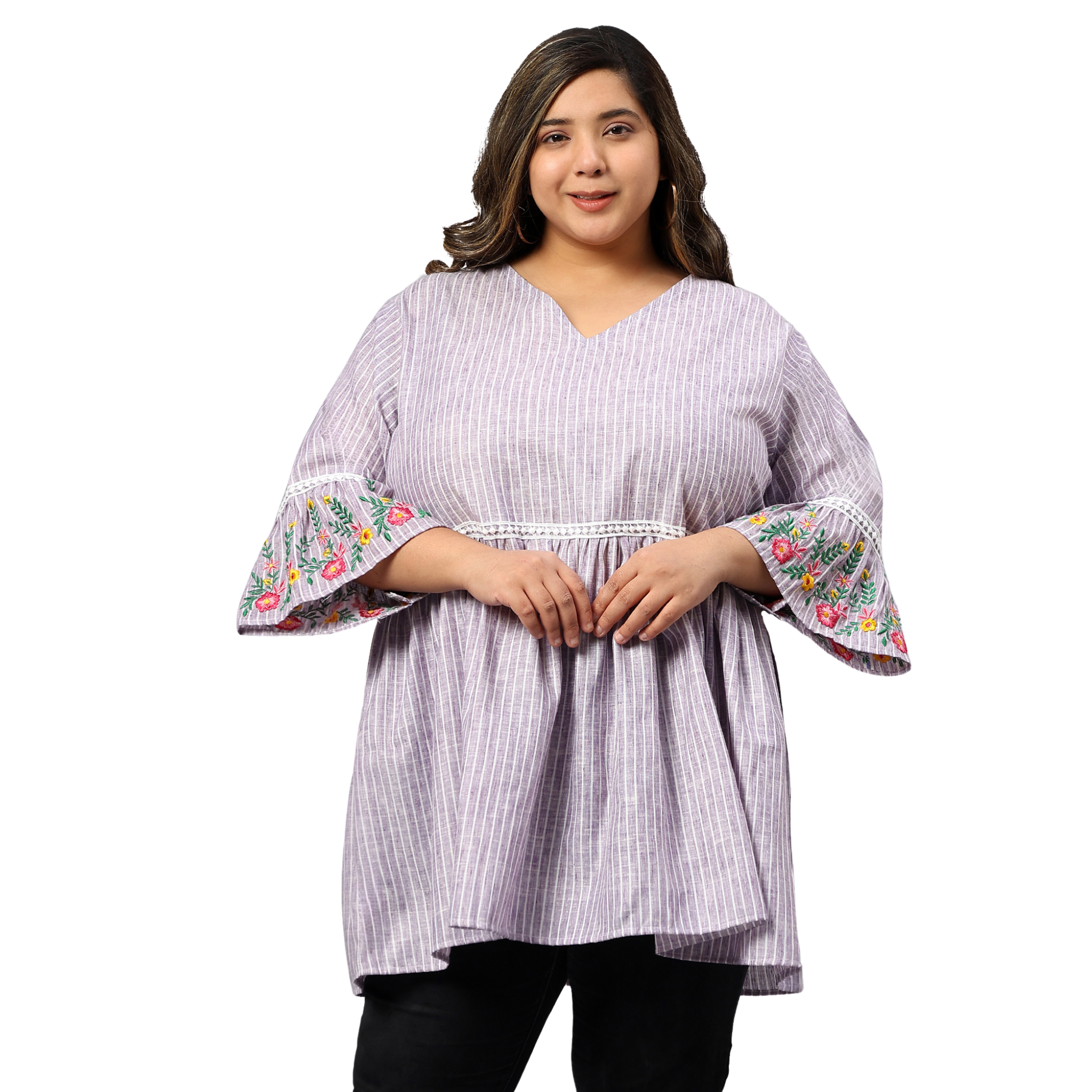 Lavender Embroidered Plus Size Tunic