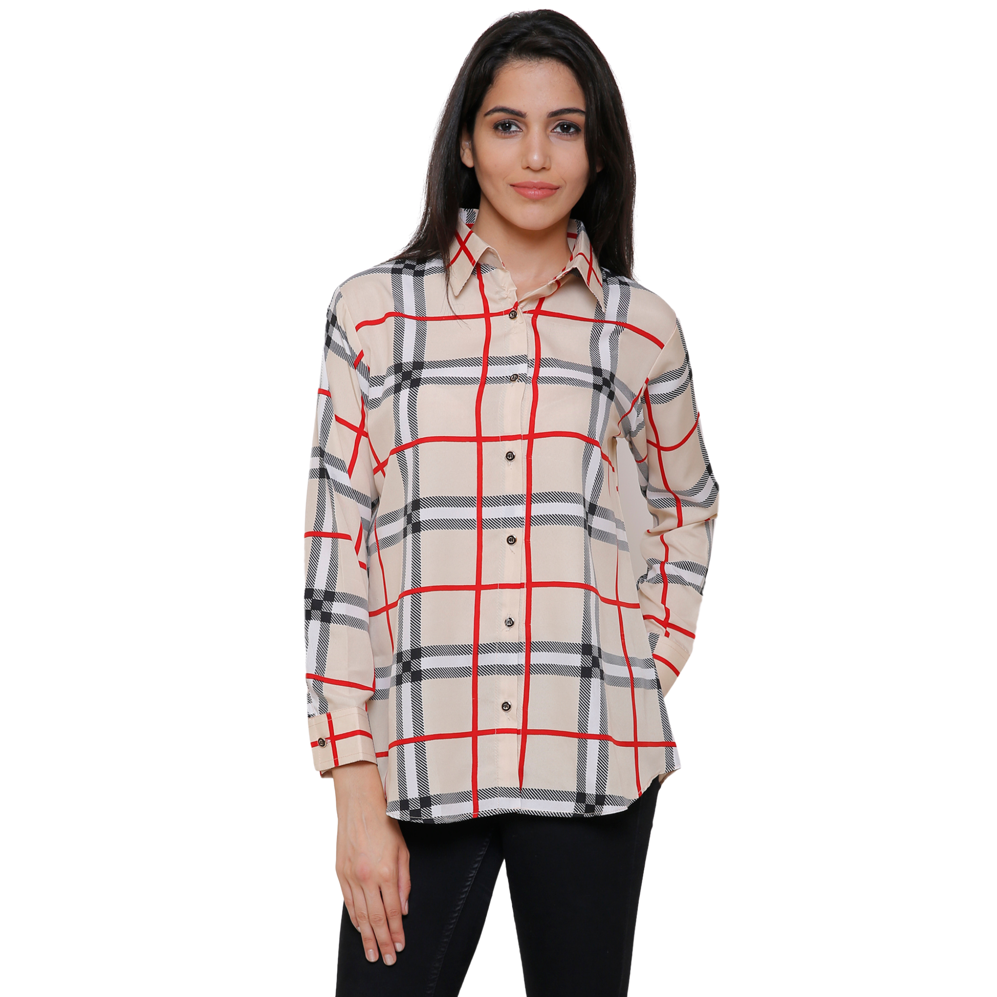 Beige and Red Checkered Shirt