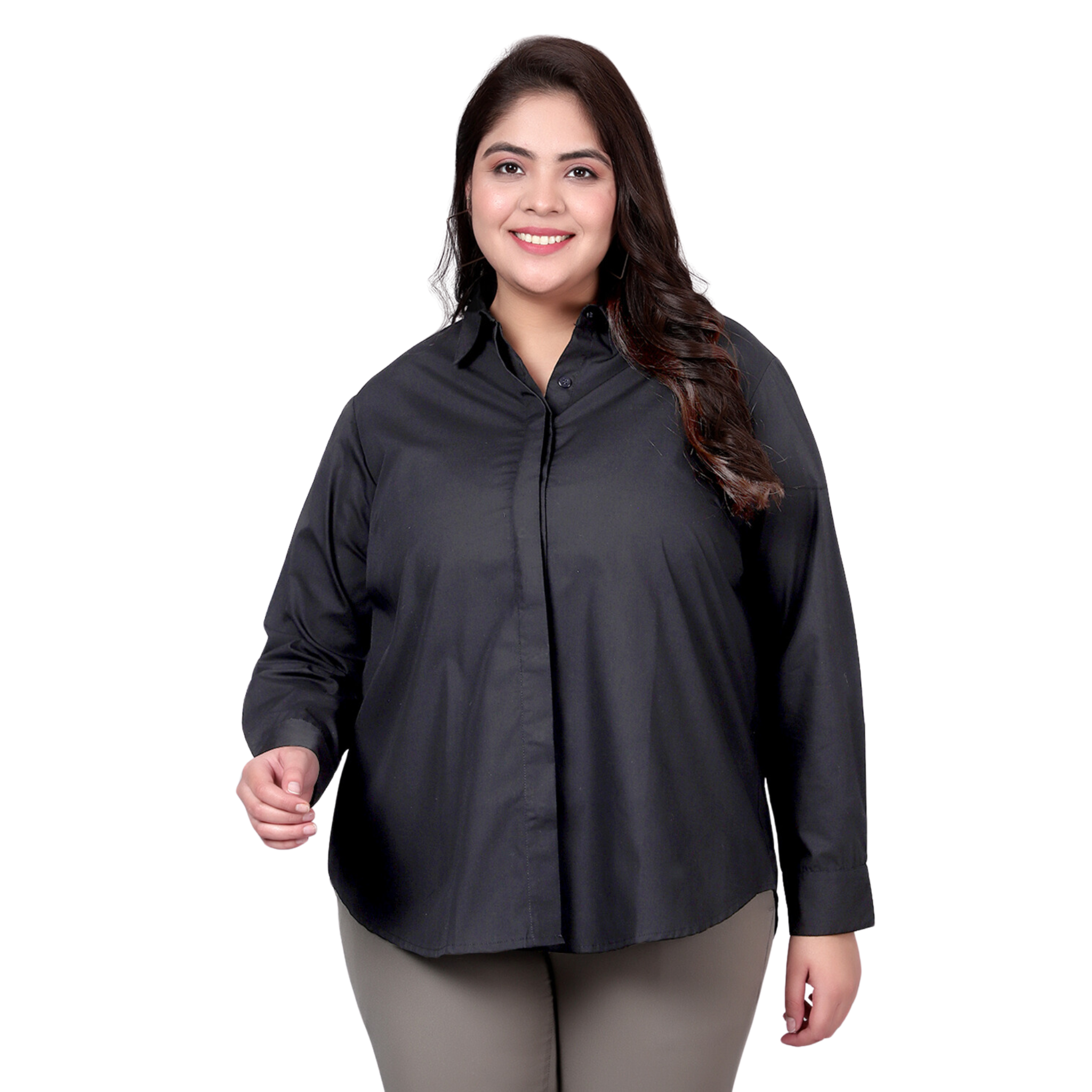 Black Slim Fit Formal Plus Size Shirt